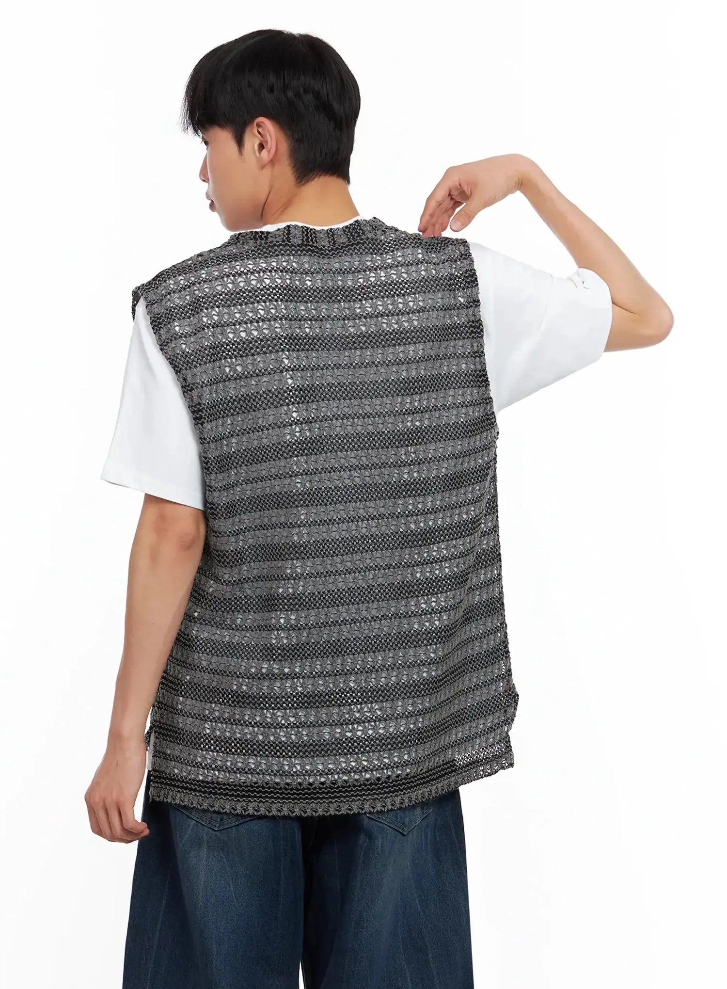 Men's Striped Knit V-Neck Vest IL516