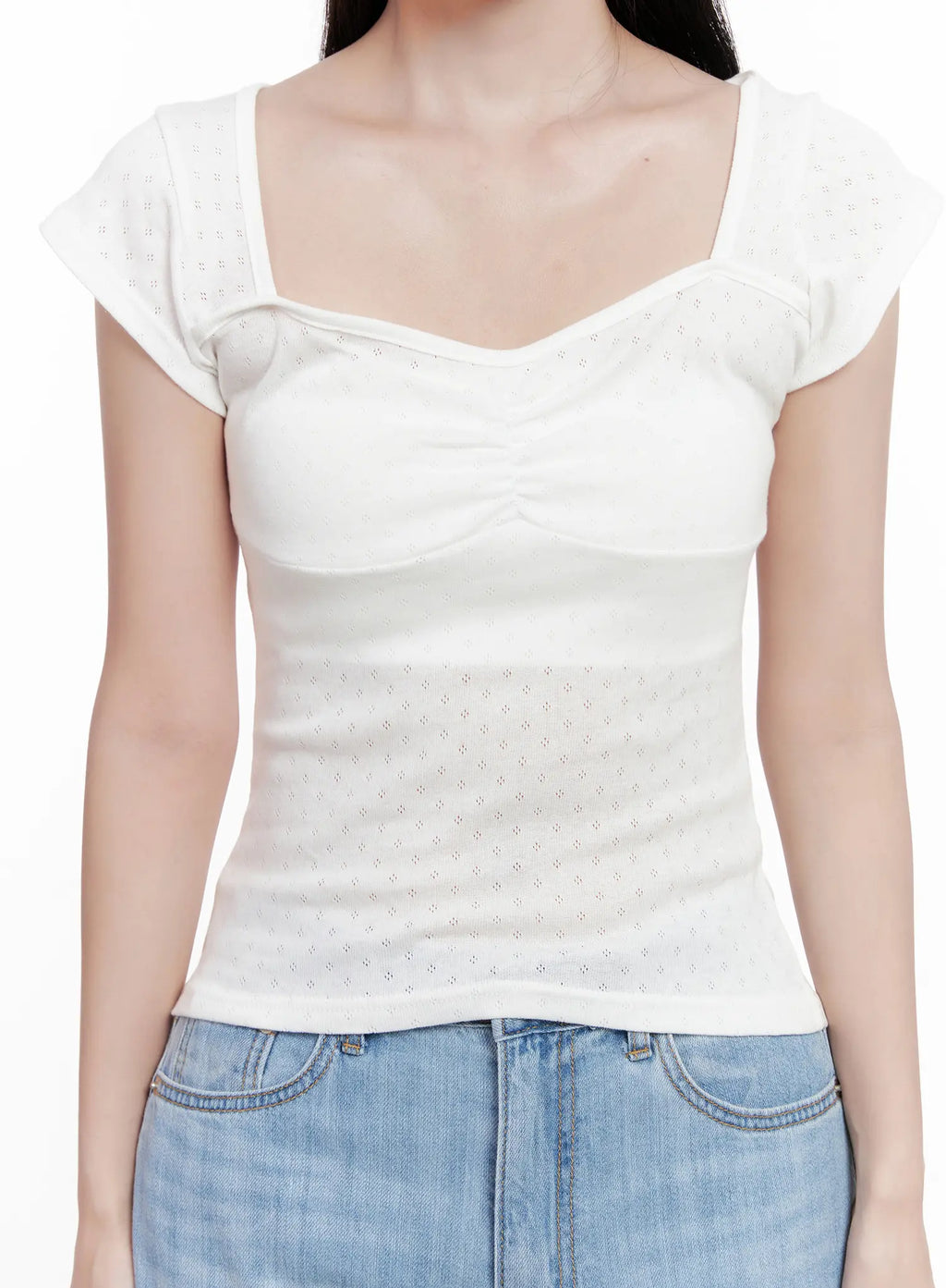 Shirred Cap-Sleeve Sweetheart Top CL515