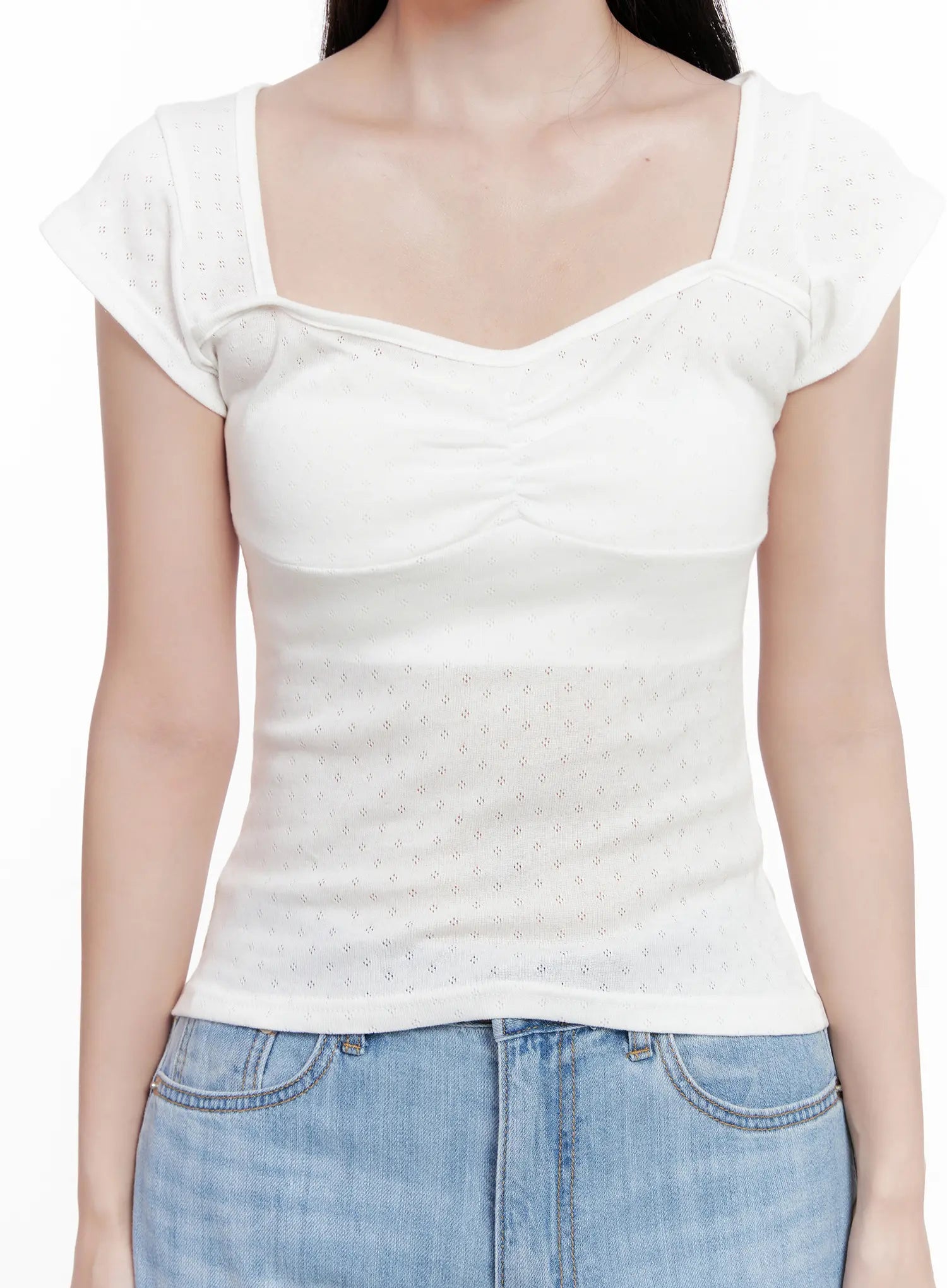 Shirred Cap-Sleeve Sweetheart Top CL515