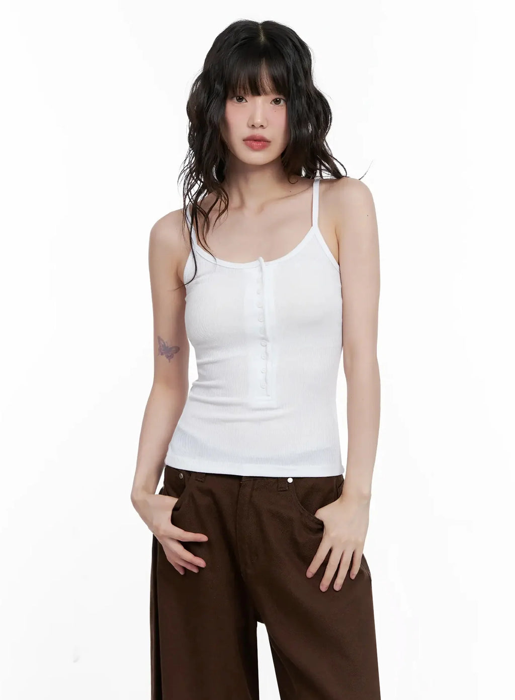 Ribbed Button Front Tank Top IL531