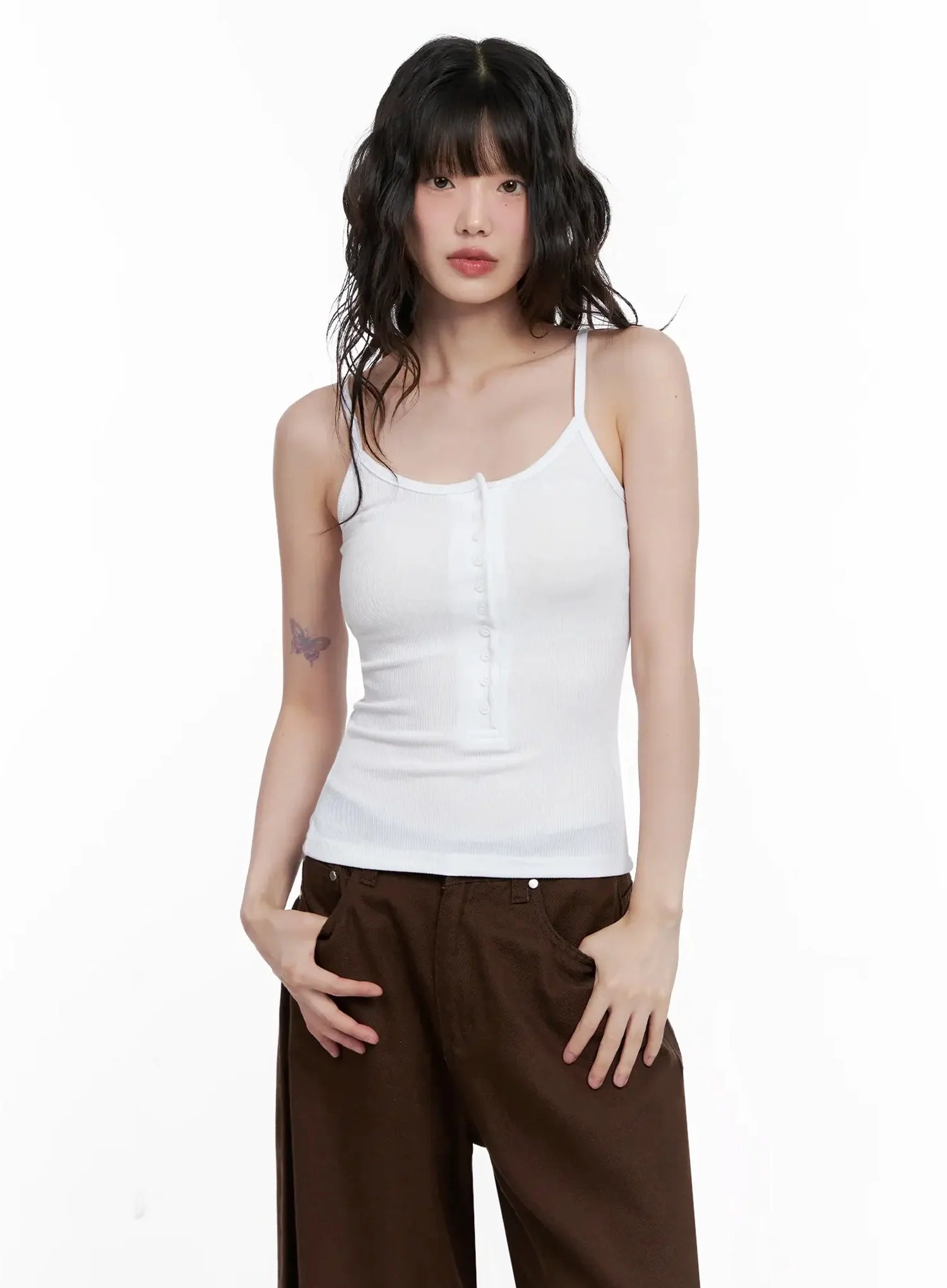 Ribbed Button Front Tank Top IL531
