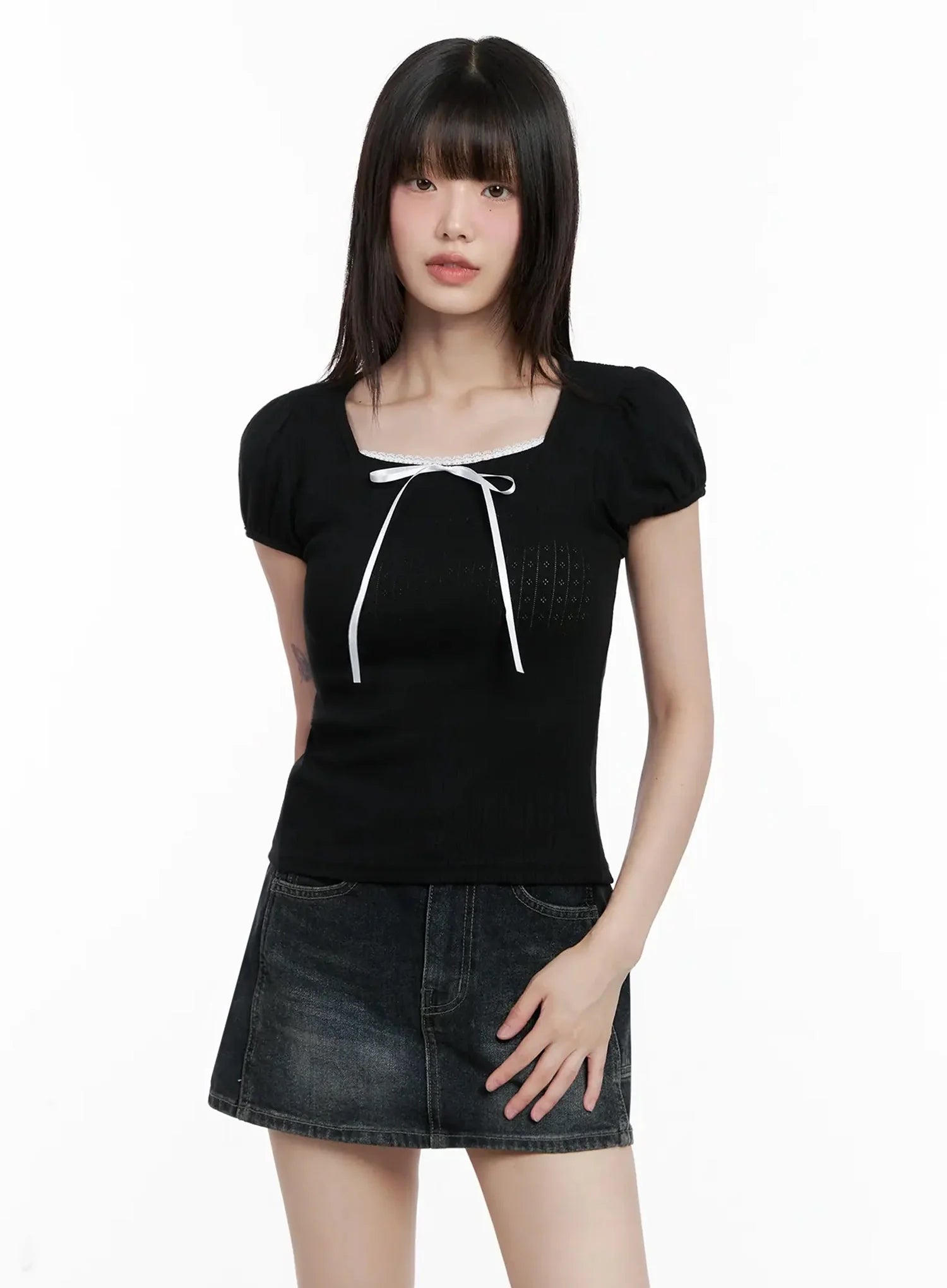 Ribbon Puff Sleeve Tee IL531