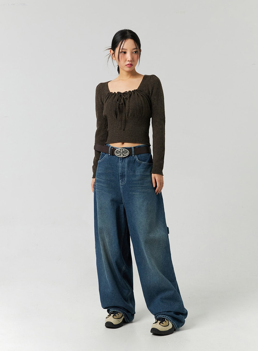 Washed Cotton Wide Leg Jeans CO323