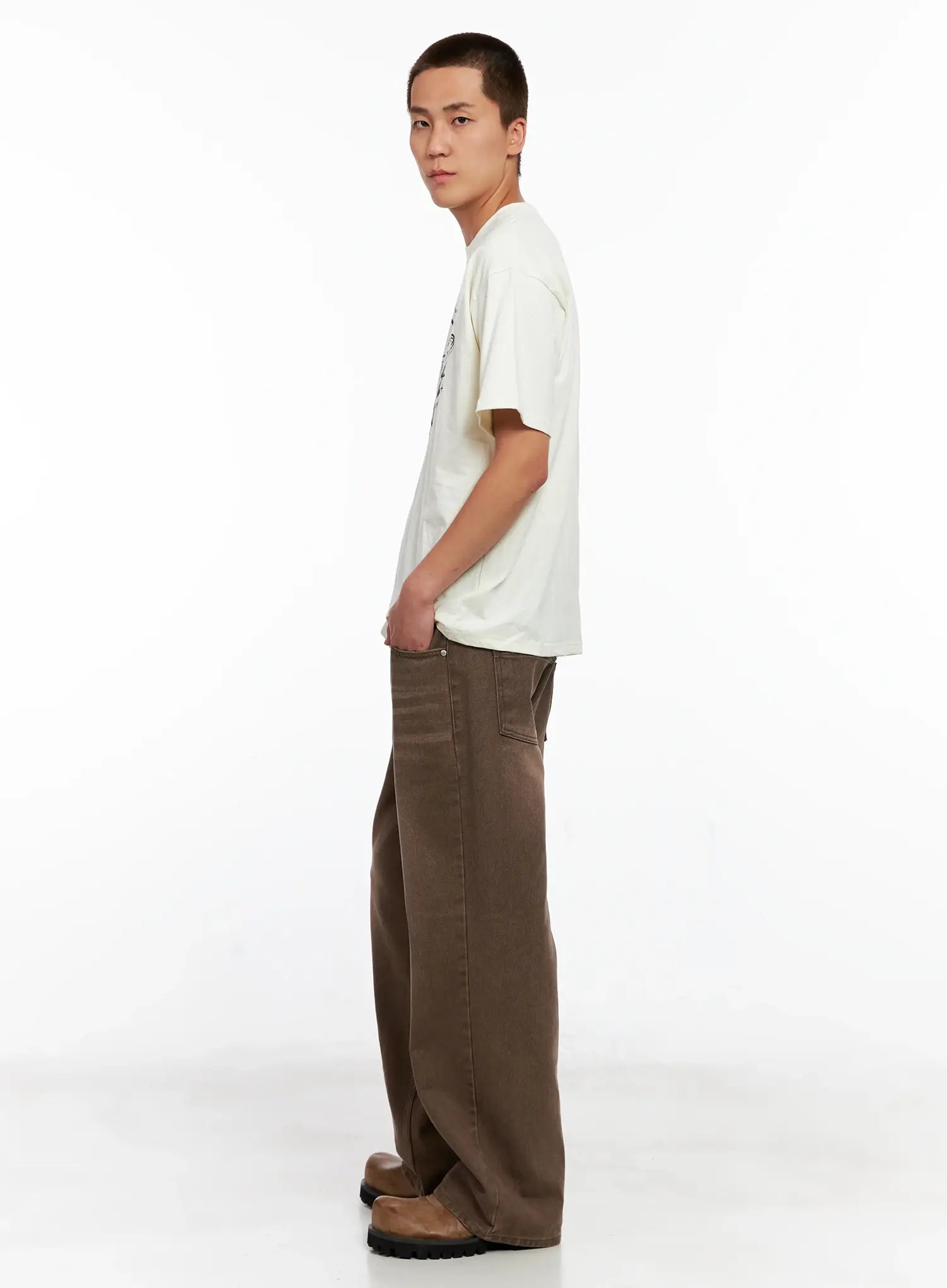 Men's Washed Wide-Leg Denim Jeans IG511