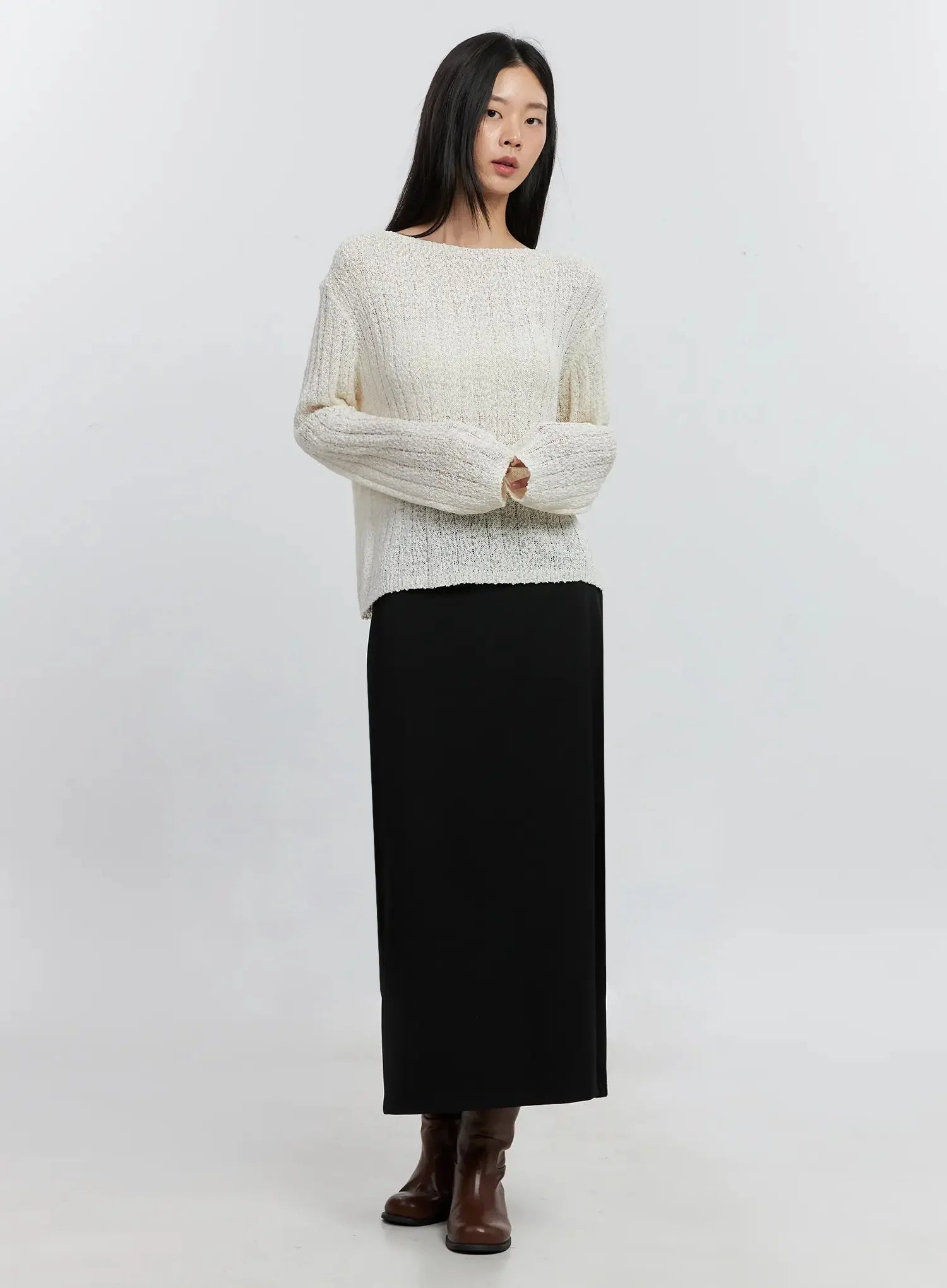 Cozy Boatneck Long Sleeve Sweater IS515
