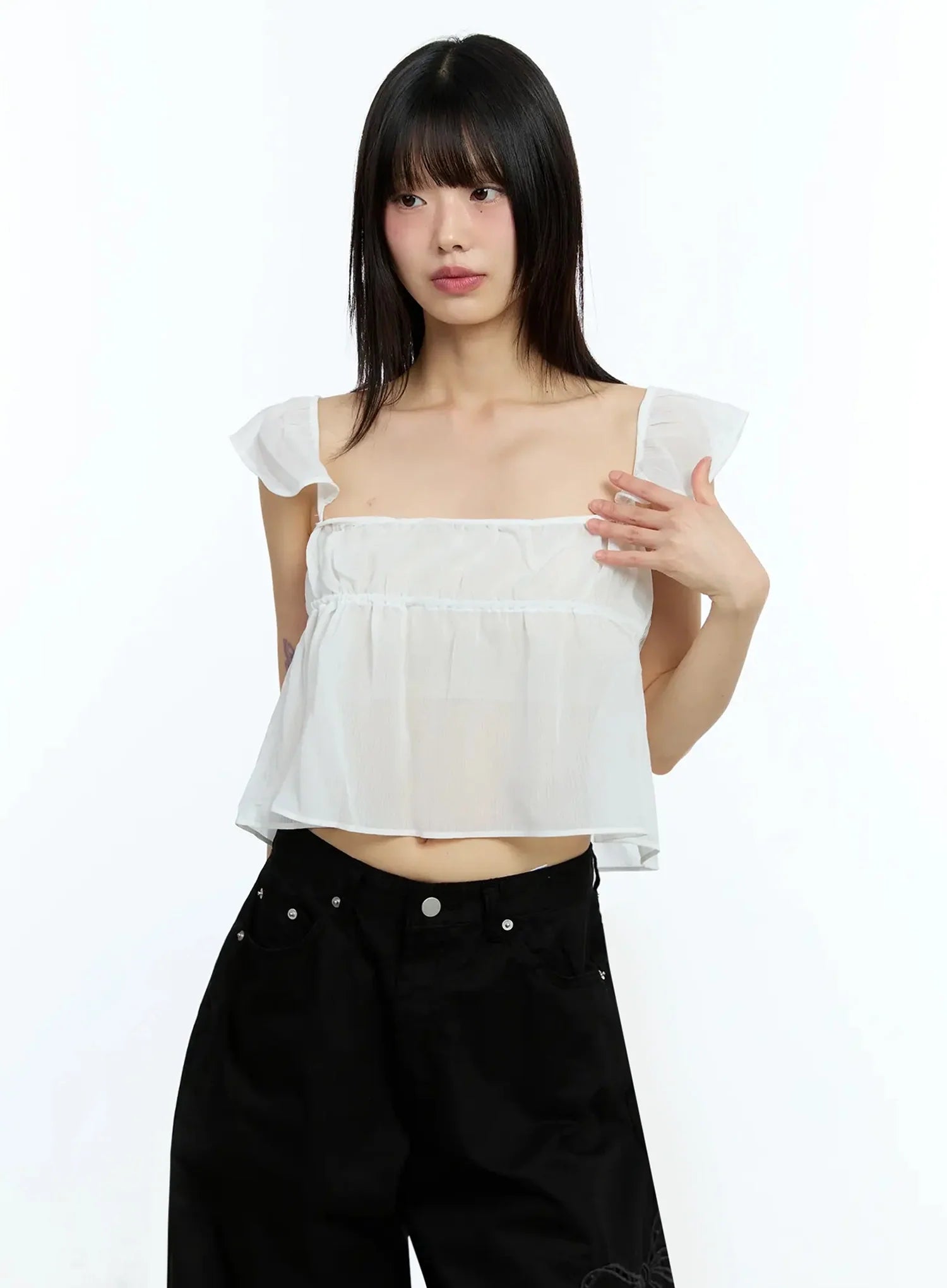 Square Neck Flared Crop Top IU523