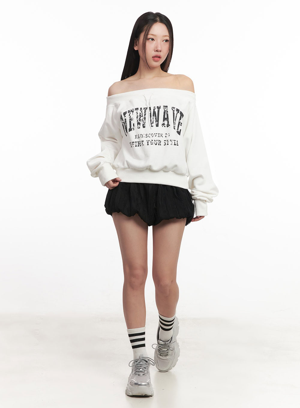 Faded Graphic Off-Shoulder String Sweatshirt IM528