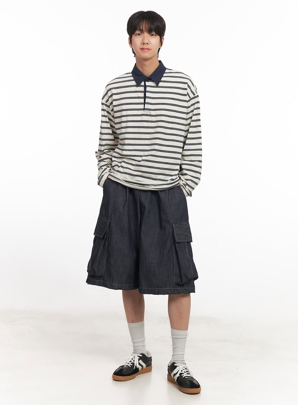 Men's Striped Long Sleeve Polo Shirt IA511