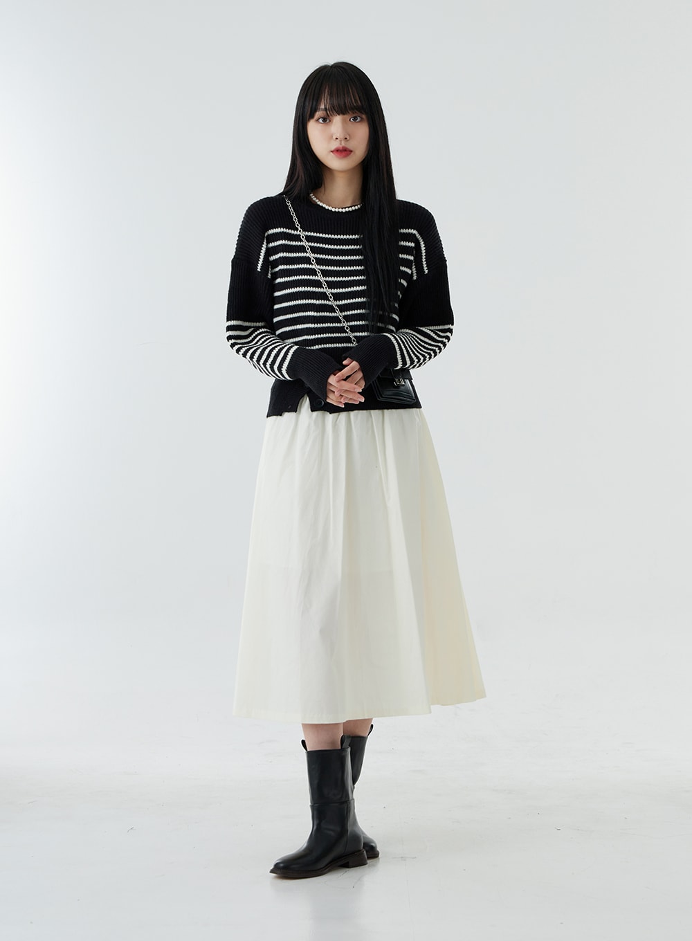 Bending Pleated Long Skirt OO19