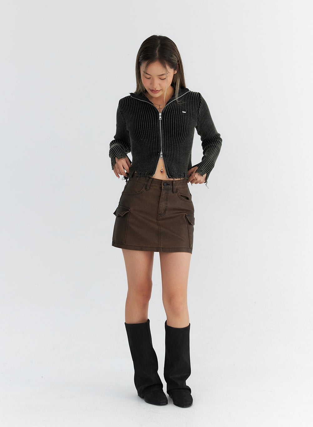 Faux Leather Cargo Mini Skirt CO310