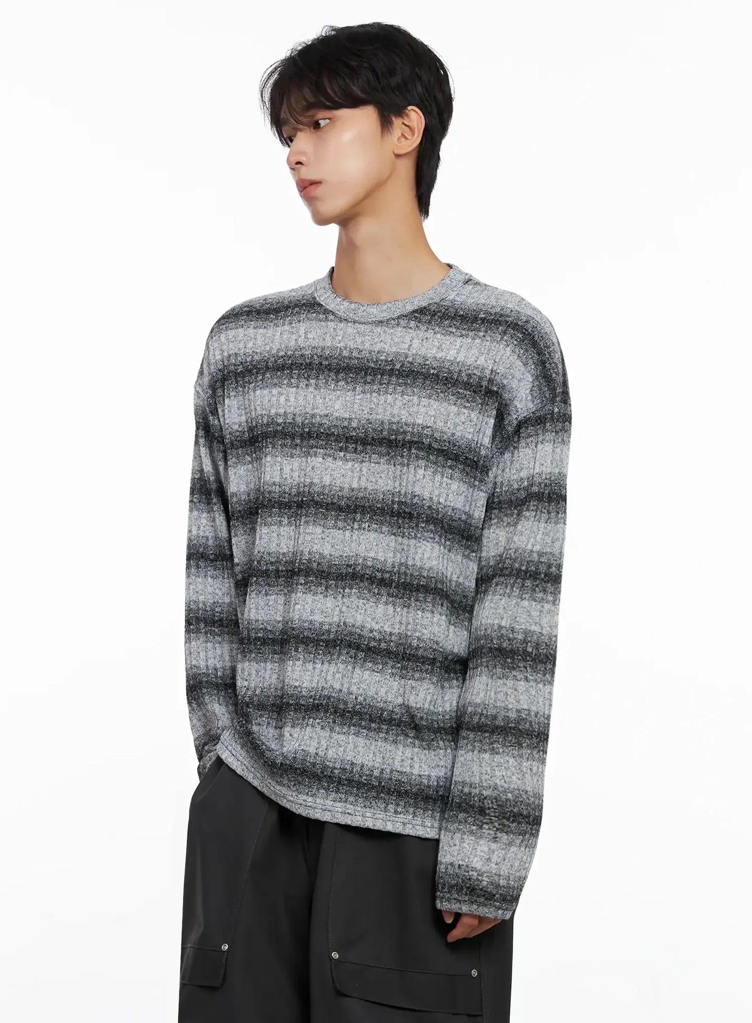 Men's Ribbed Striped Long Sleeve Shirt IO516