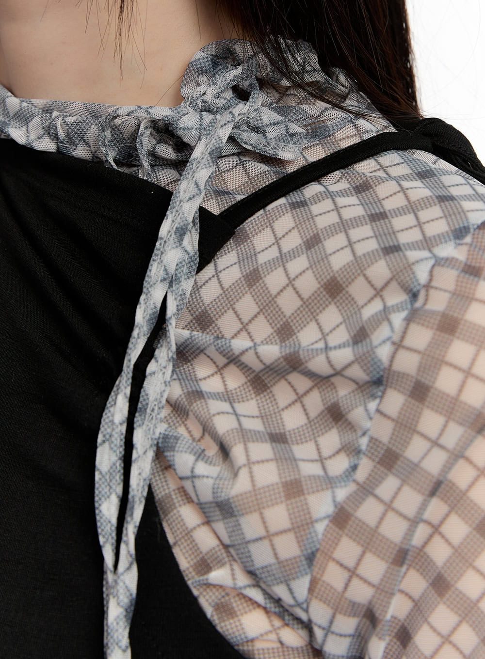 Slim-Fit Plaid Print Sheer Top CM514