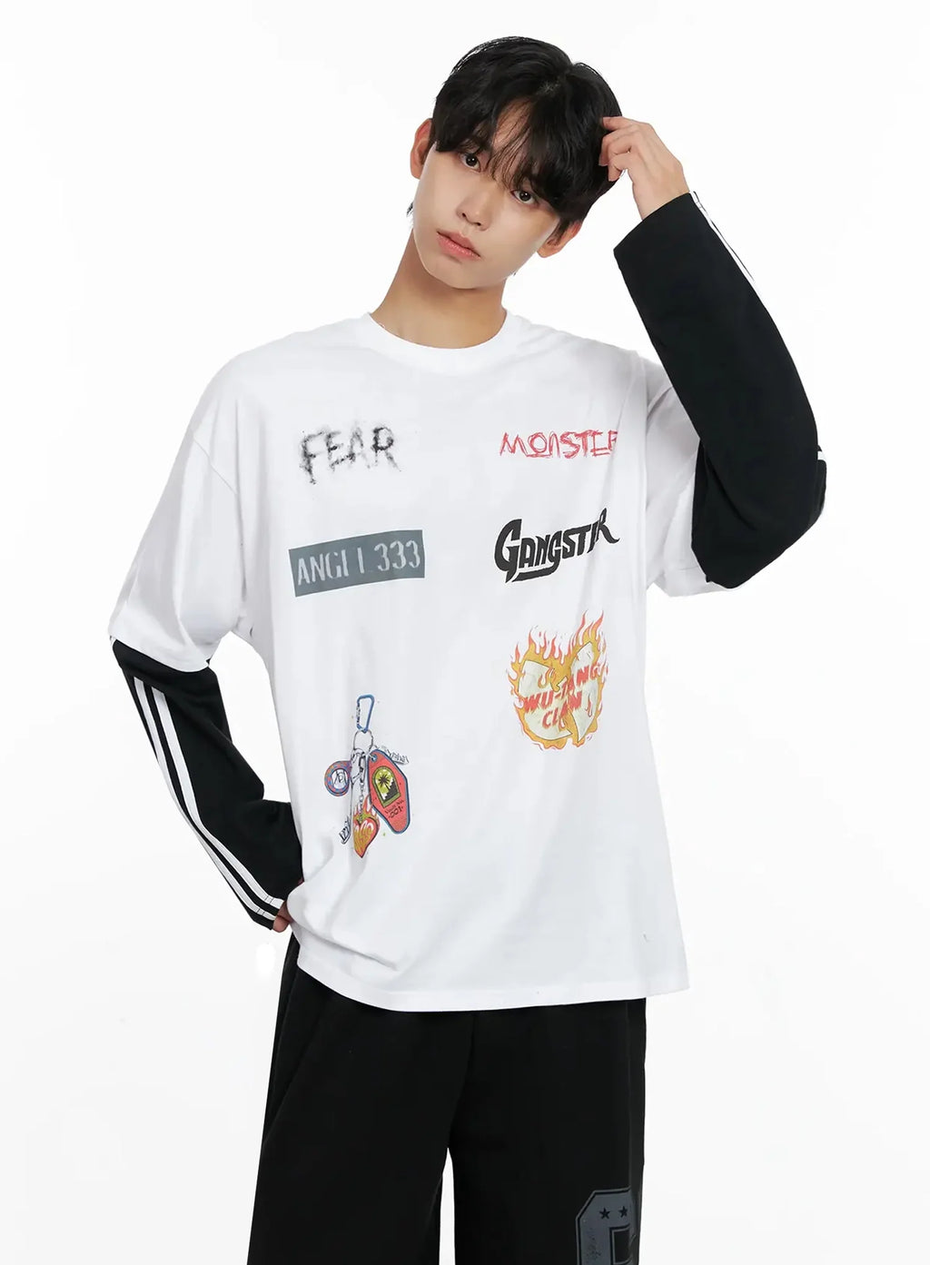 Men's Graphic Layered Long Sleeve Top IO517