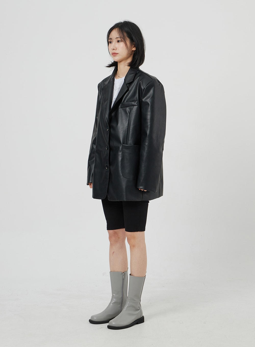 Faux Leather Oversized Jacket OM306