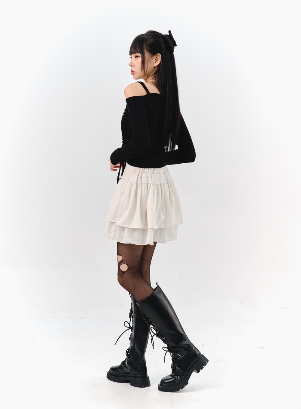 Tiered Elastic Band Mini Skirt IS322