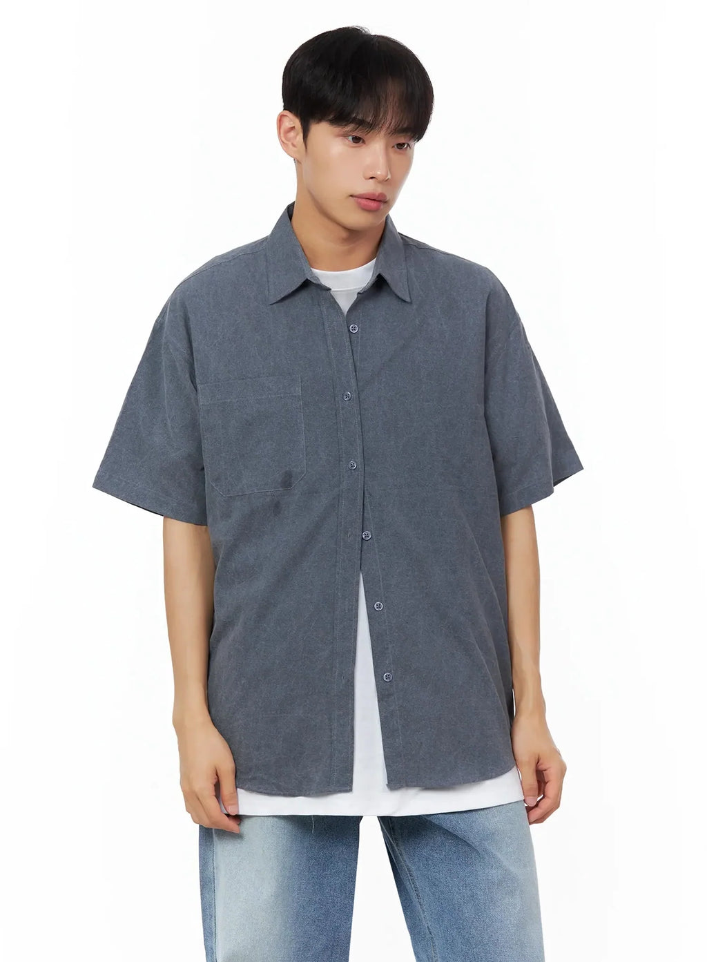 Men's Collared Short-Sleeve Button-Up Top IL516