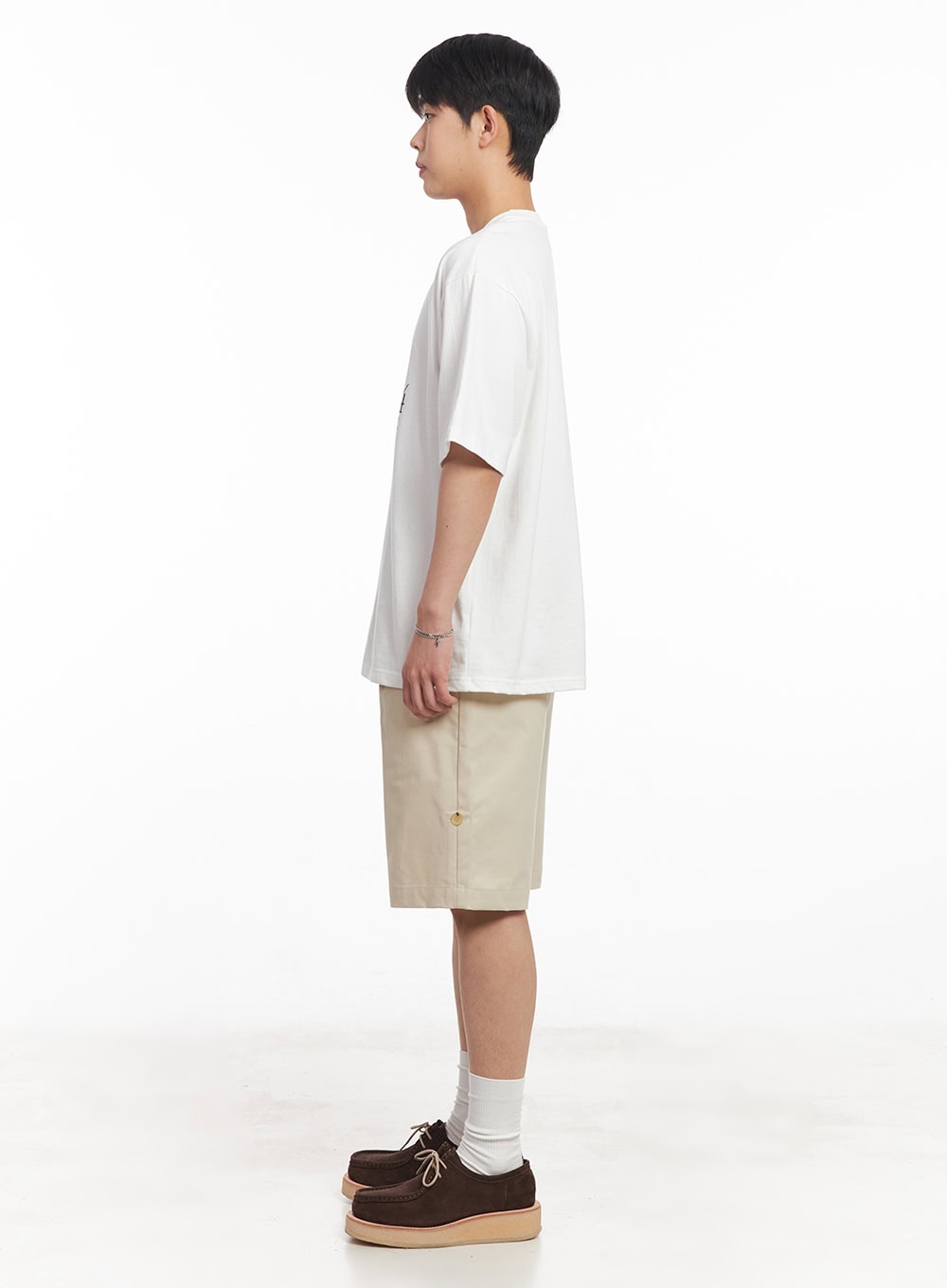 Men's Roll-Up Cotton Shorts (Light beige) IA529