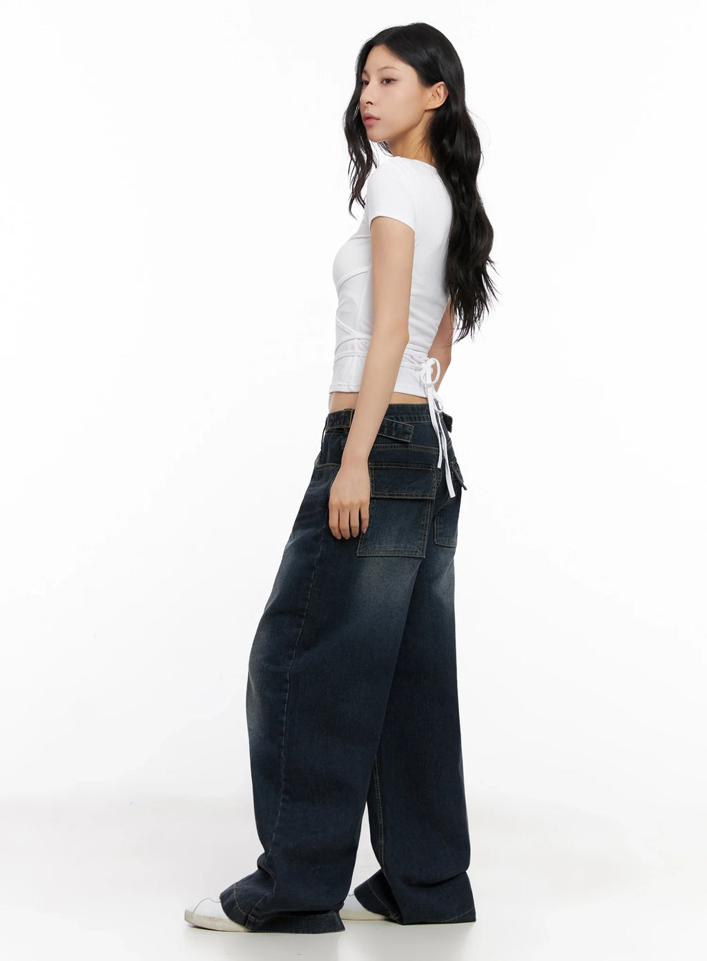 Soyoung Washed Adjustable Wide-Leg Jeans IG508