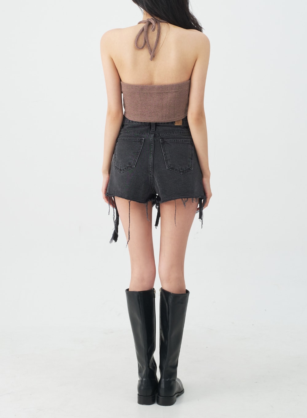 Double Buttoned Distressed Black Shorts IJ23