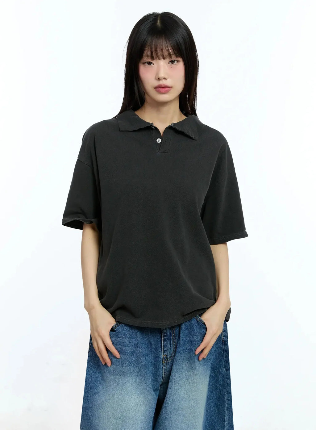 Oversized Short-Sleeve Polo Shirt IU523