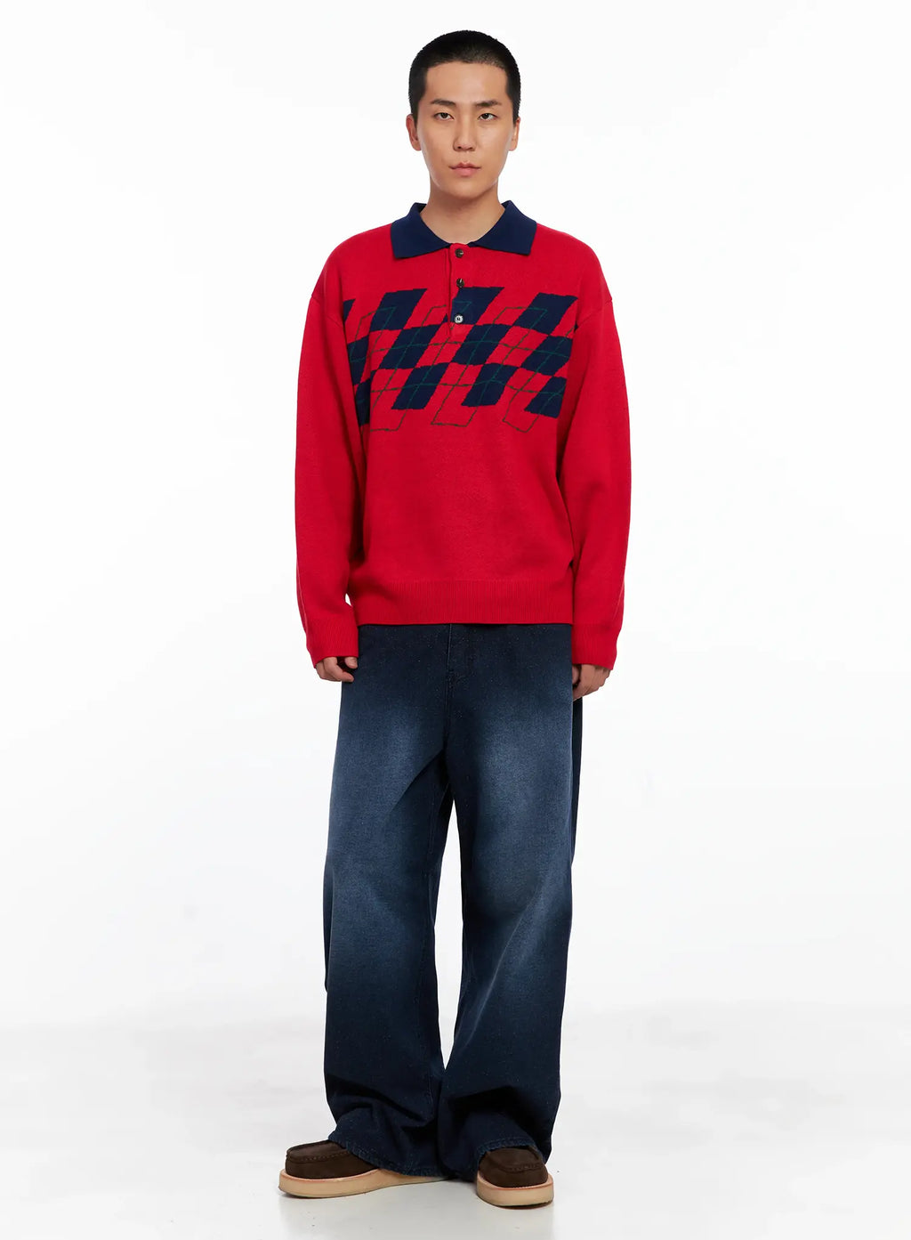 Men's Snowflake Print Wide Jeans IS510