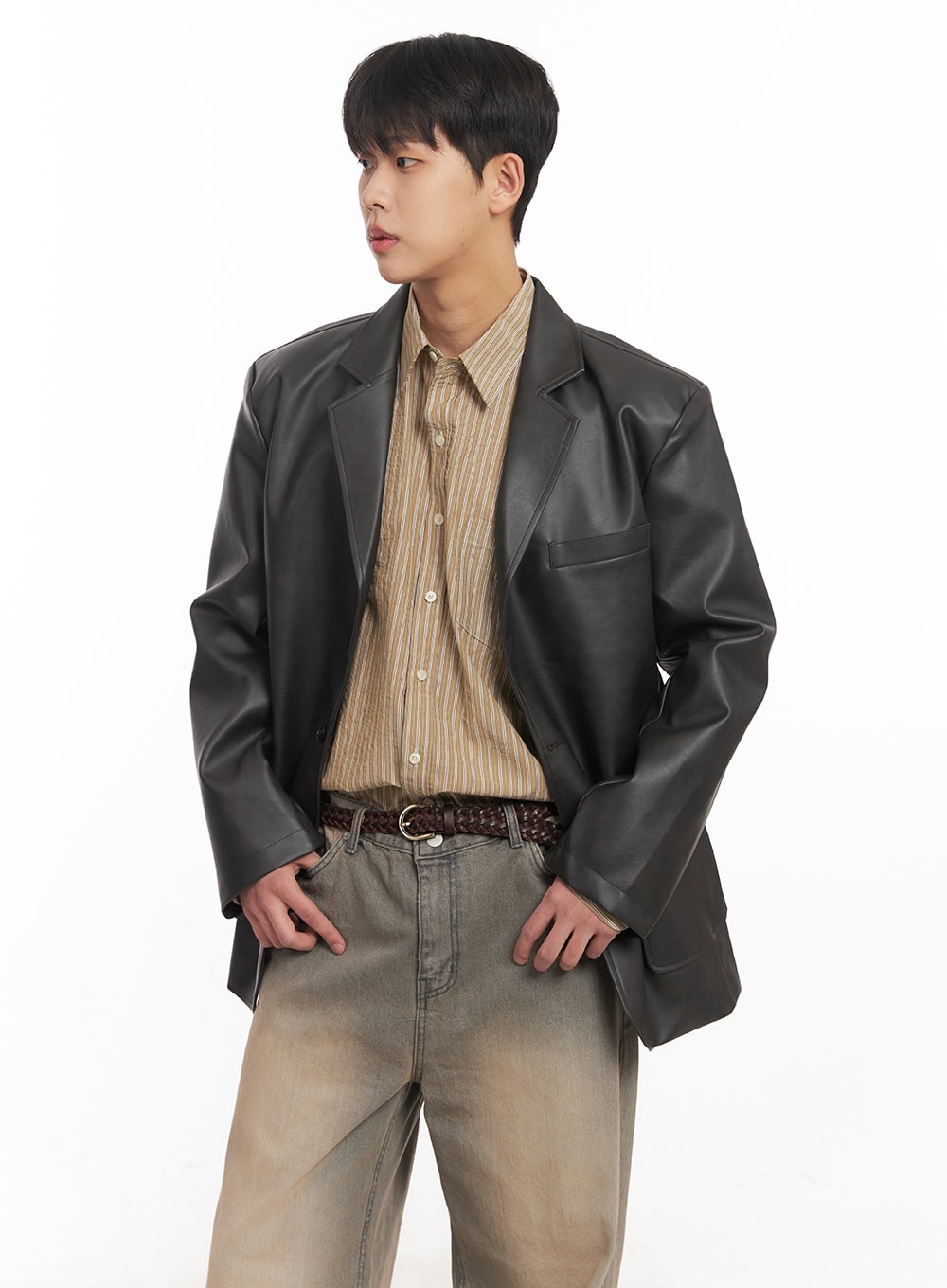 Men's Oversized Stripe Collared Shirt IM514