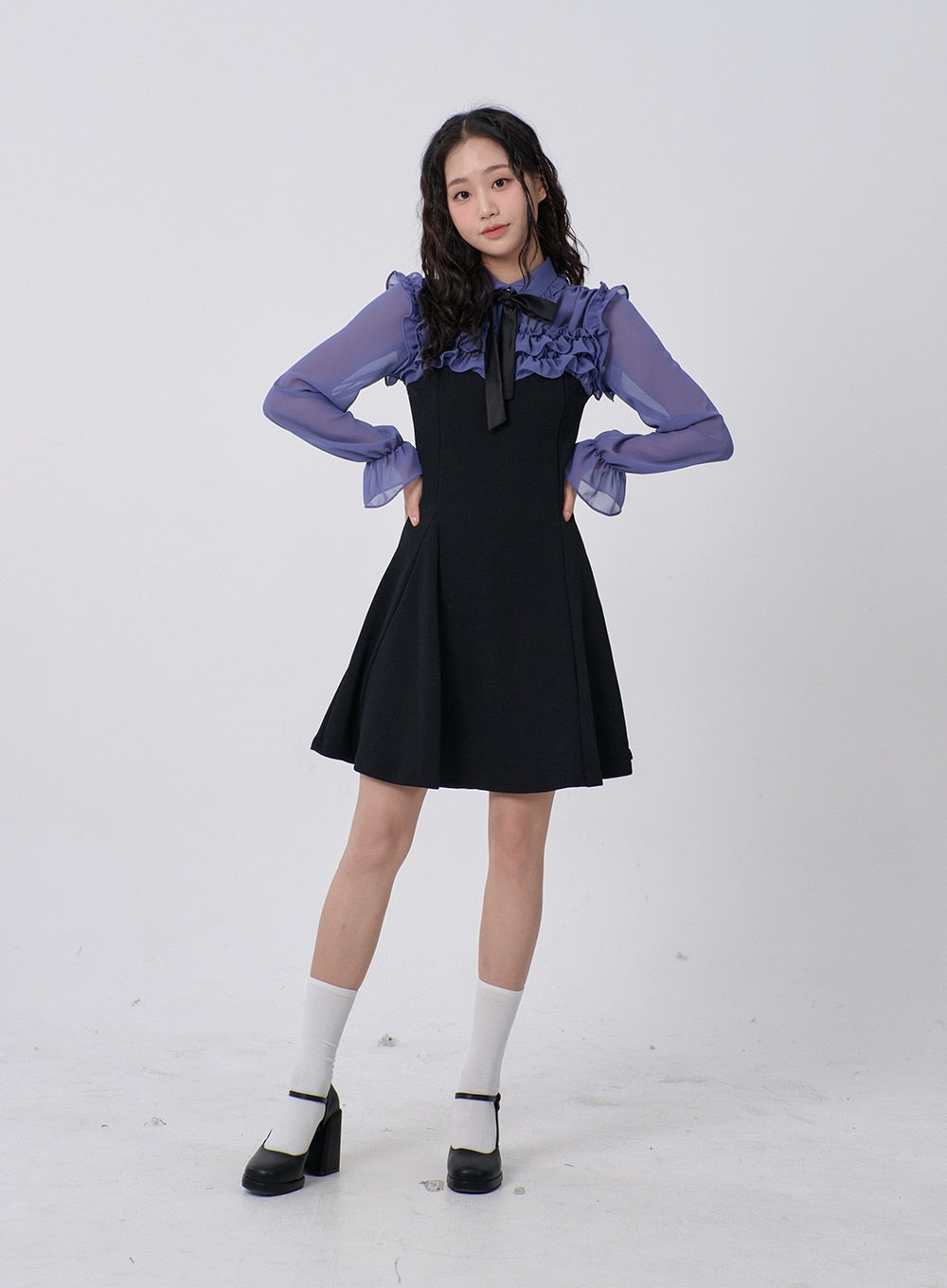 Mini Dress with Frill and Ribbon Detail BD16