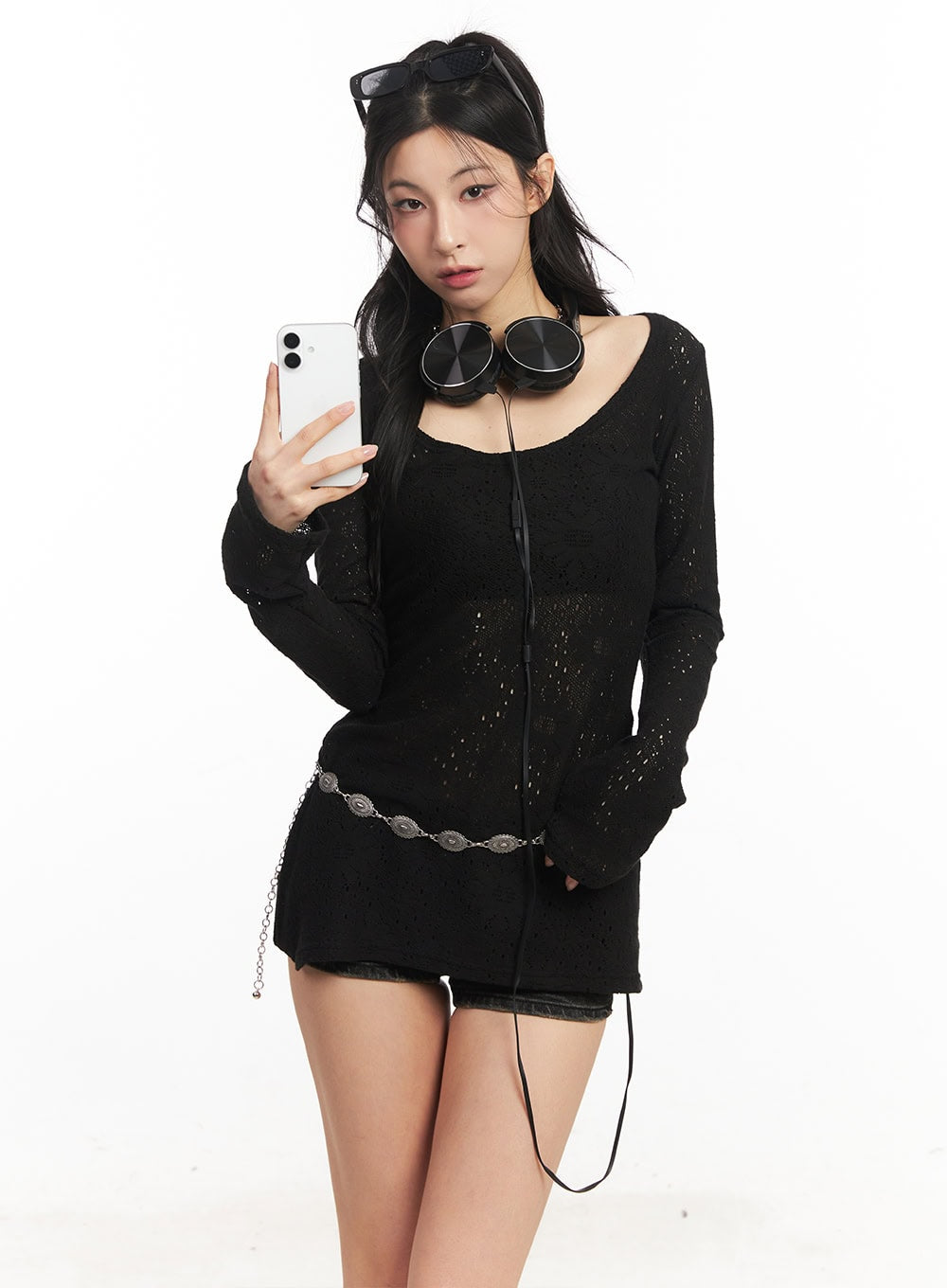 Flower Mesh U-Neck Sweater CA516