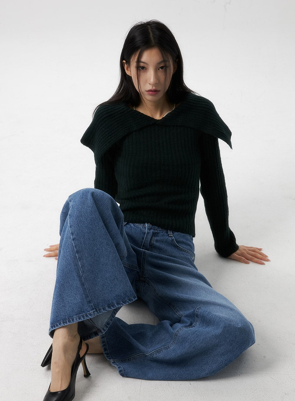 Wide Collar Off Shoulder Sweater IS315