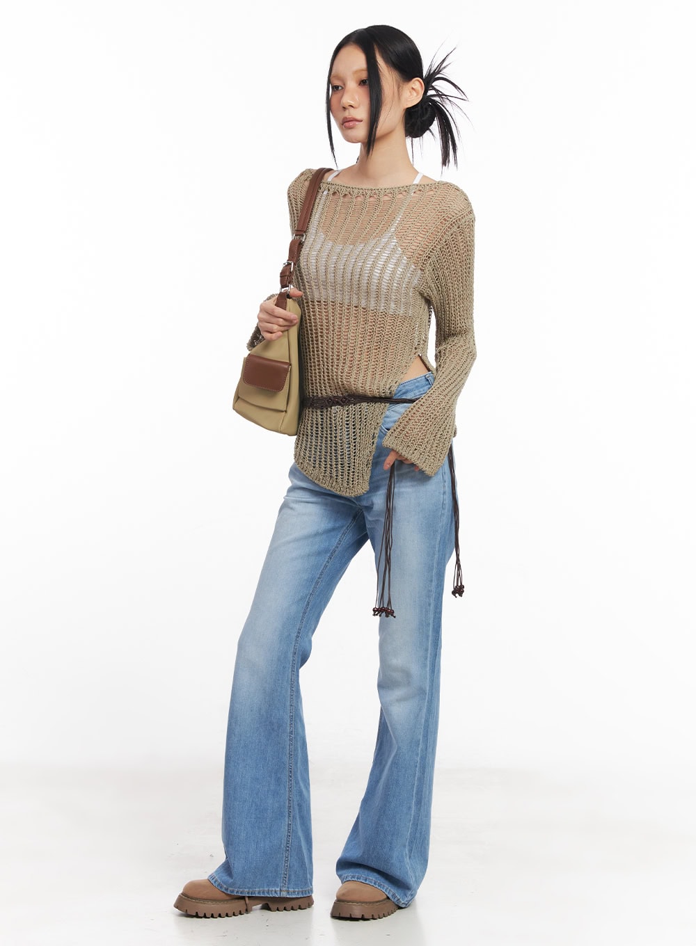 Slit Mesh Knit Sweater Top CY528