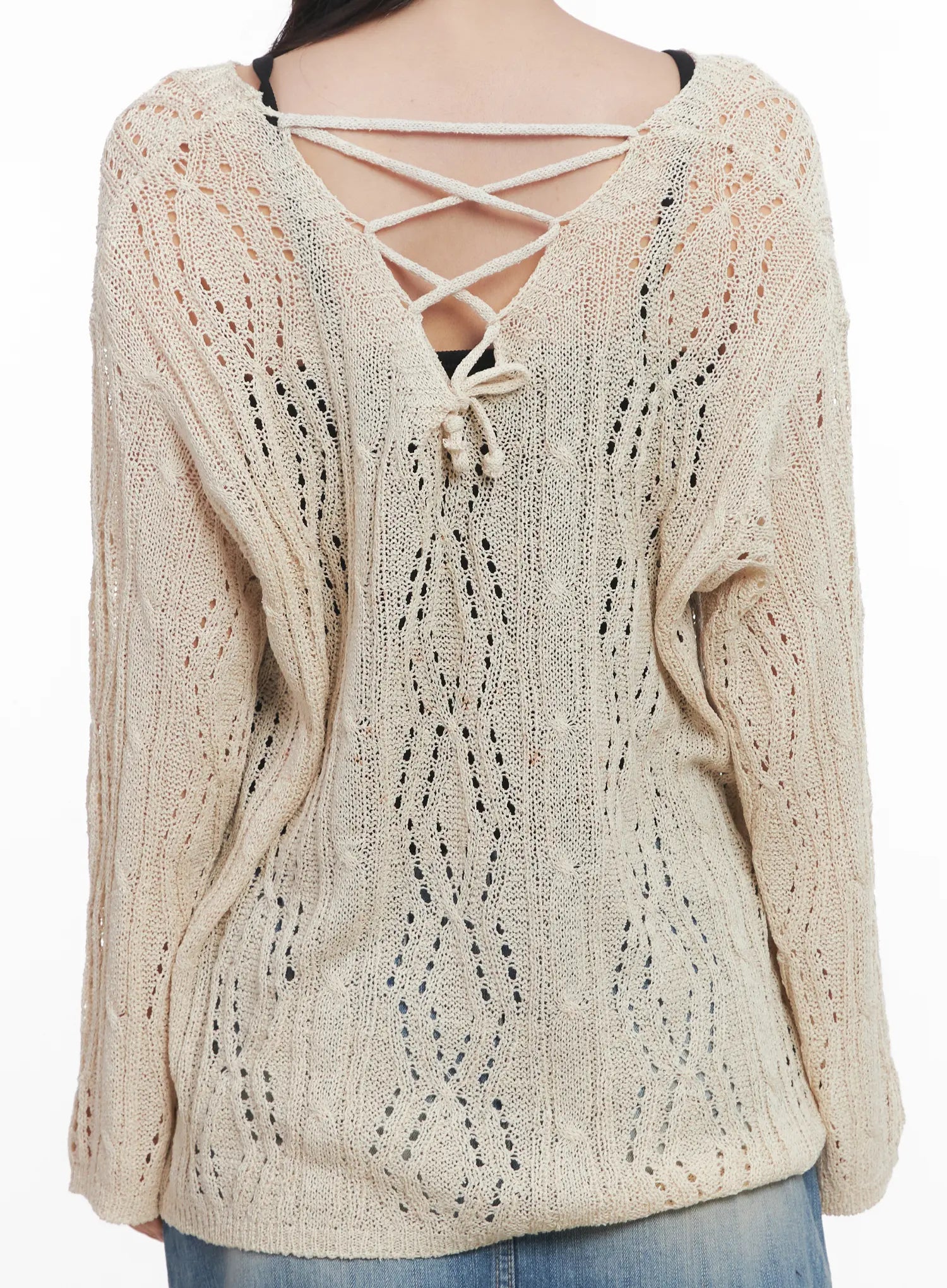 Criss-Cross Sheer V-Neck Sweater CU516
