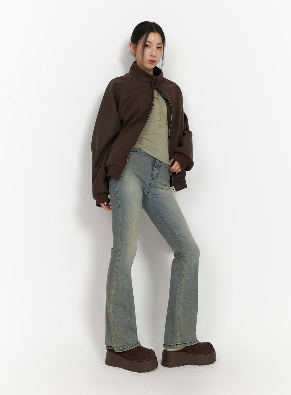 Trendy Oversized Zip-Up Jacket IJ503