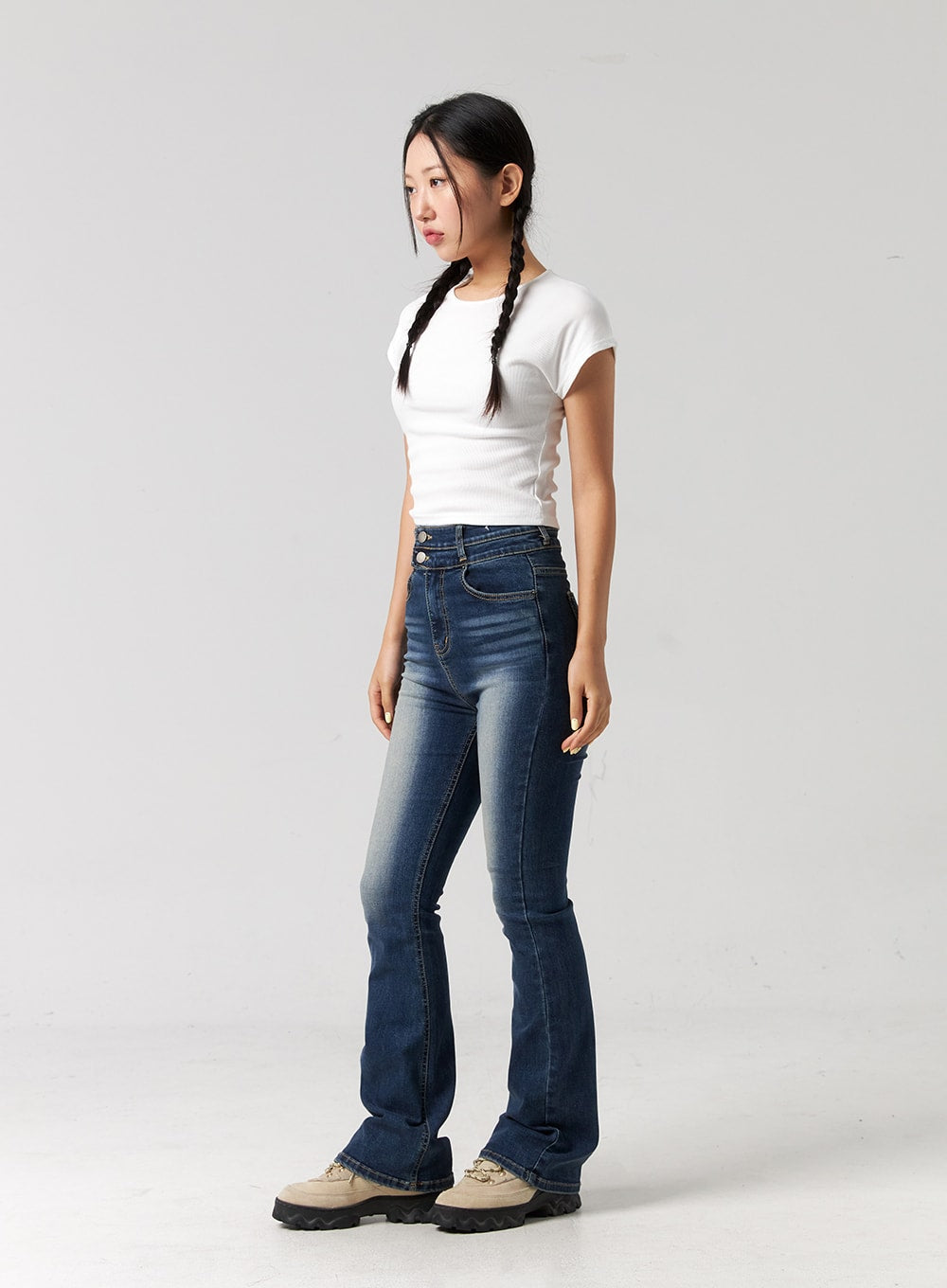 Washed Cotton Bootcut Jeans CG321