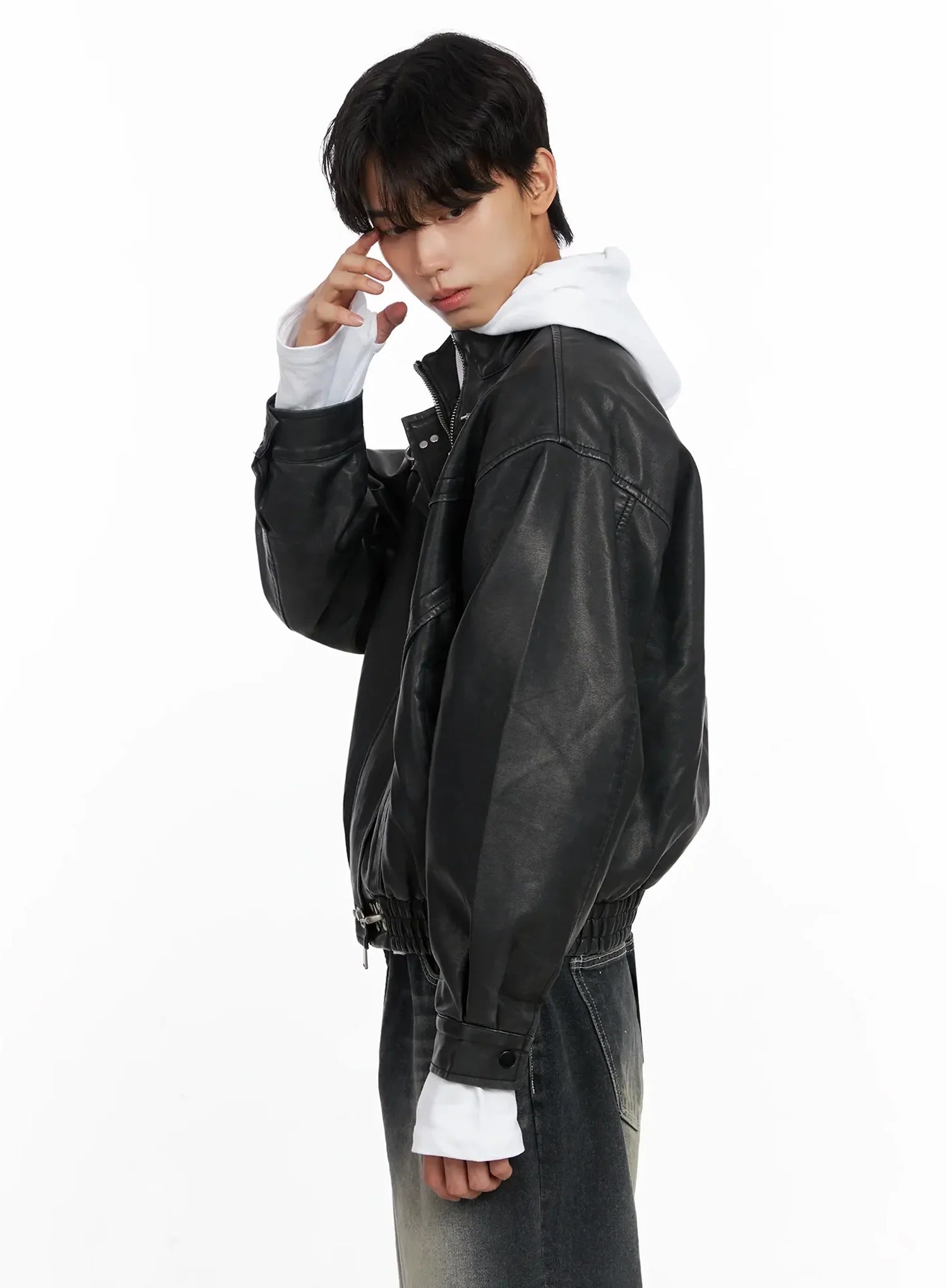 Men's Faux Leather Toggle Buckle Jacket IO517