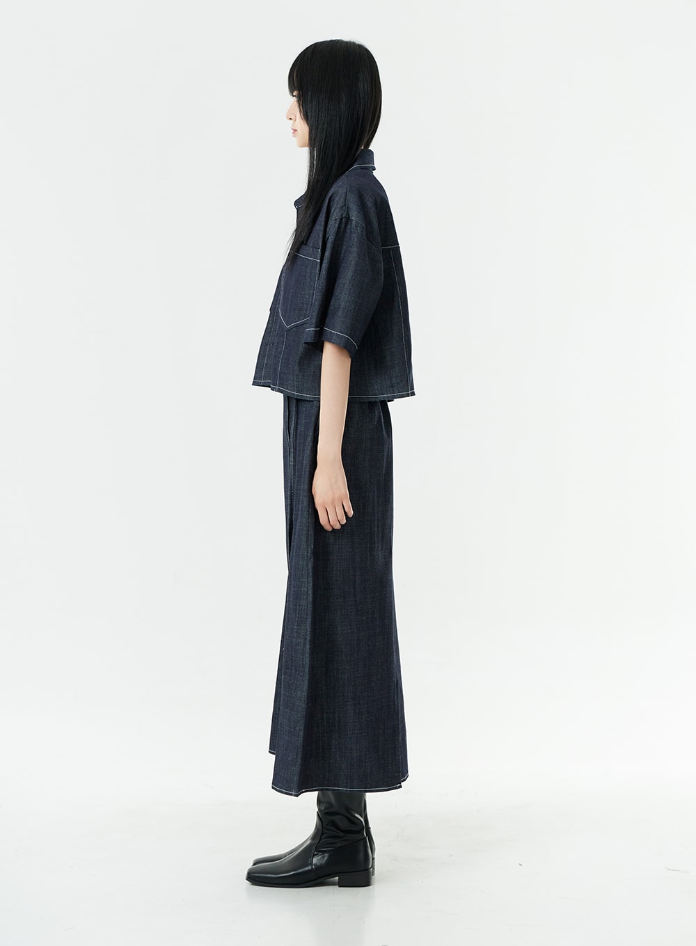 Stitch Denim Set-Up Blouse with Pocket OG23