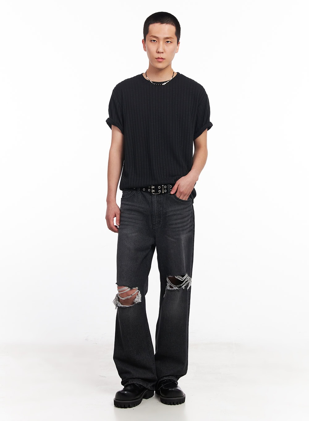 Men's Knit Ribbed T-Shirt IU503