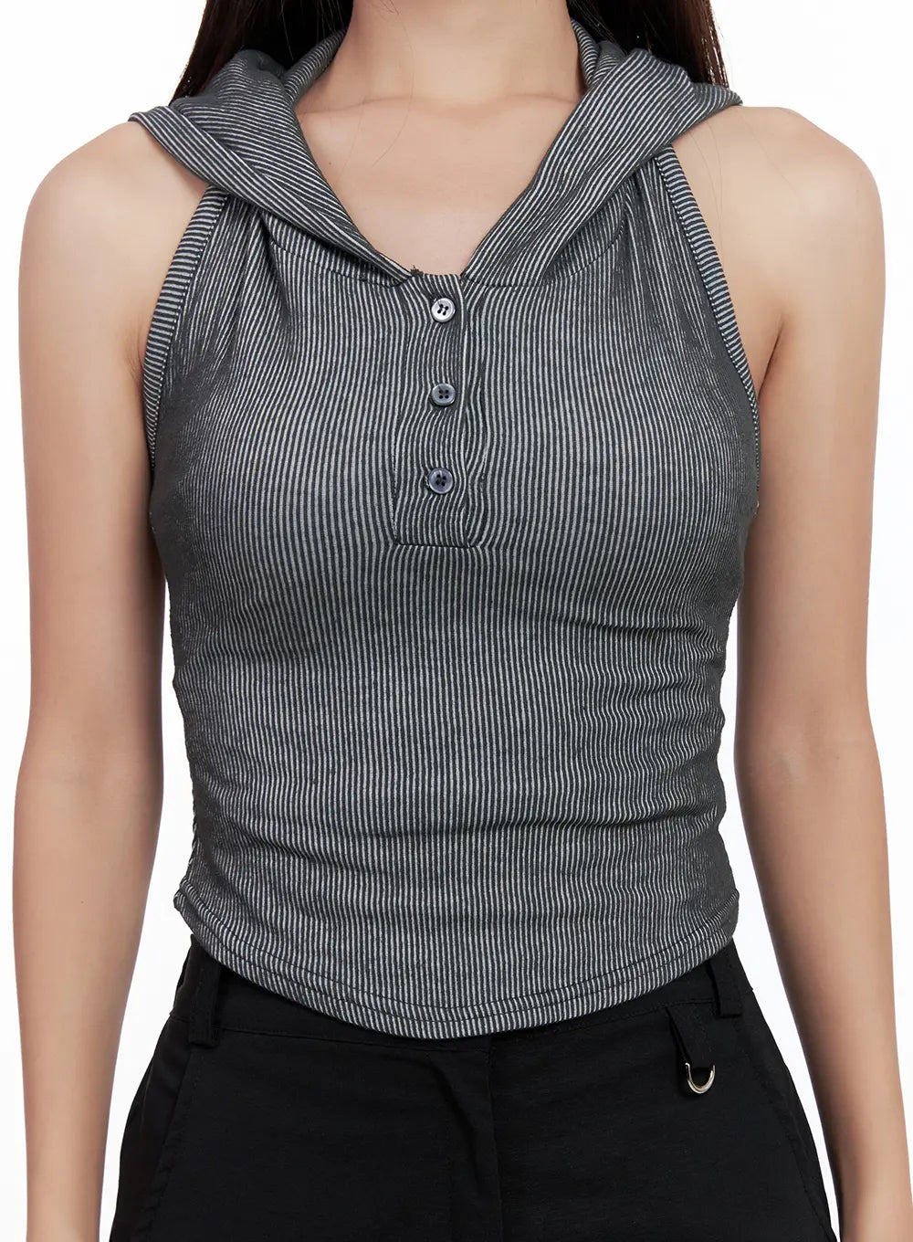 Ribbed Button Hoodie Crop Tank CL518