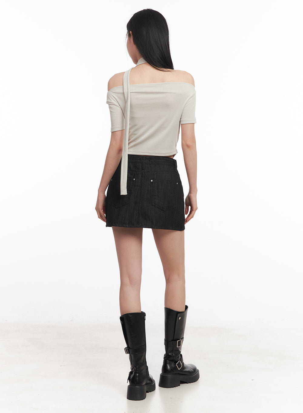 Off-Shoulder Crop Tee & Scarf Set IY516