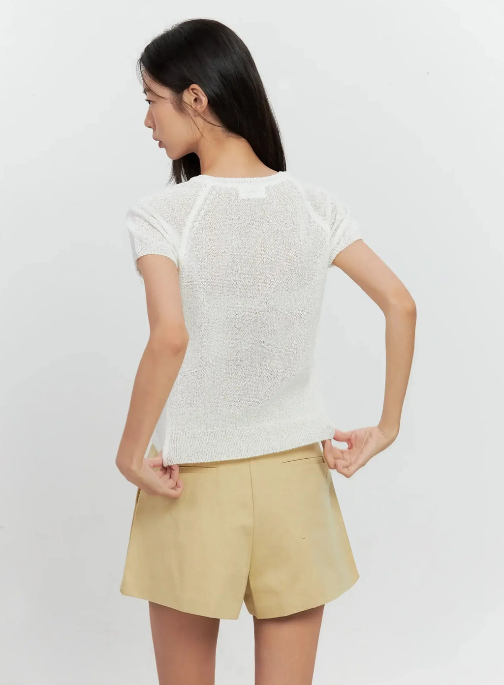 Mesh V-Neck Short-Sleeve Top IL528