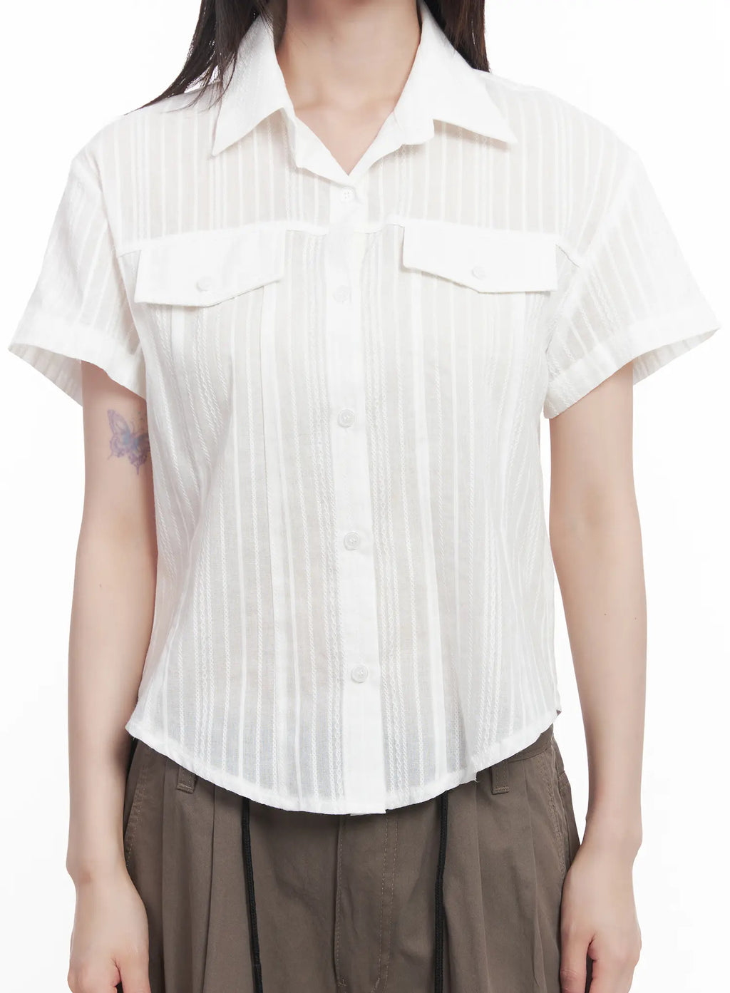Collared Buttoned Short-Sleeve Shirt CU518