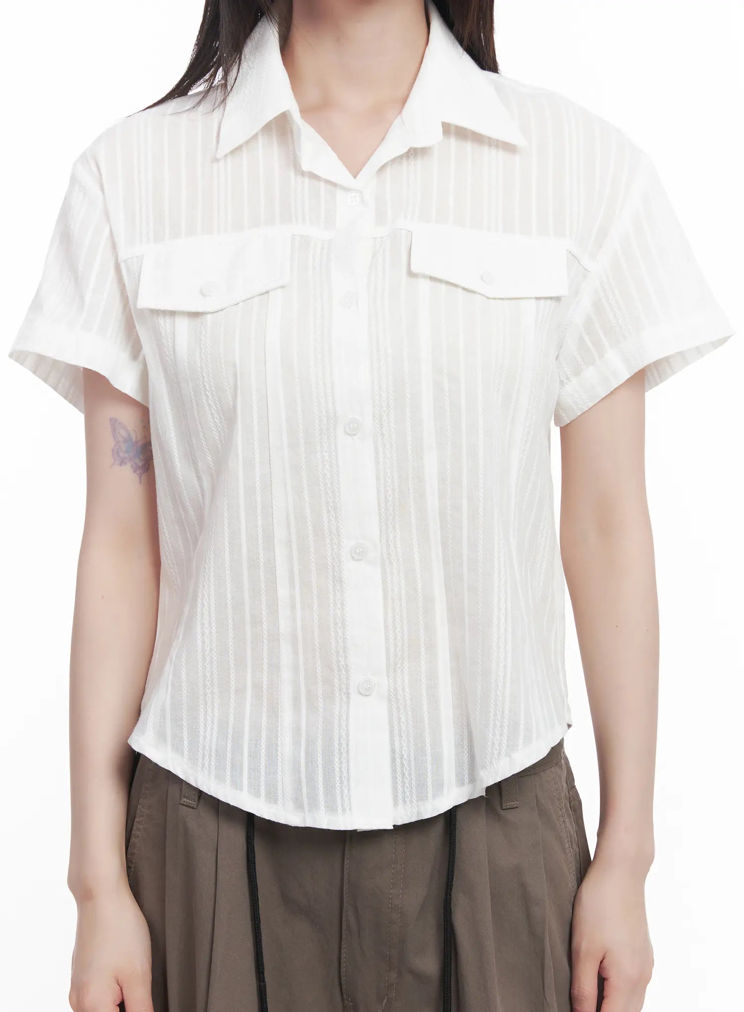 Collared Buttoned Short-Sleeve Shirt CU518