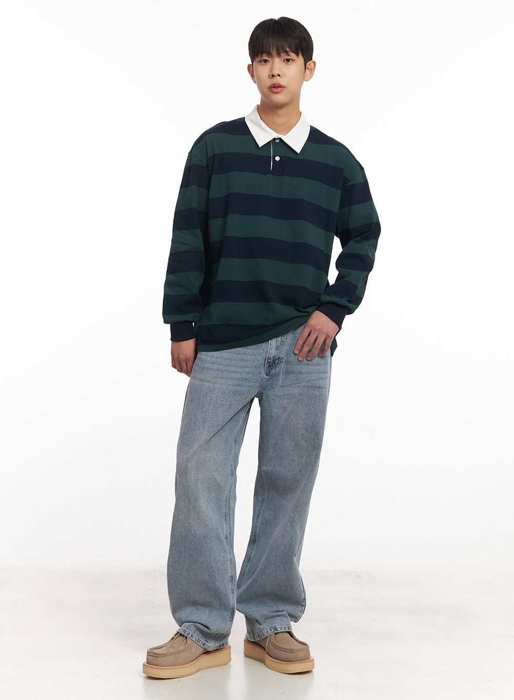 Men's Striped Long-Sleeve Collared Shirt IM514