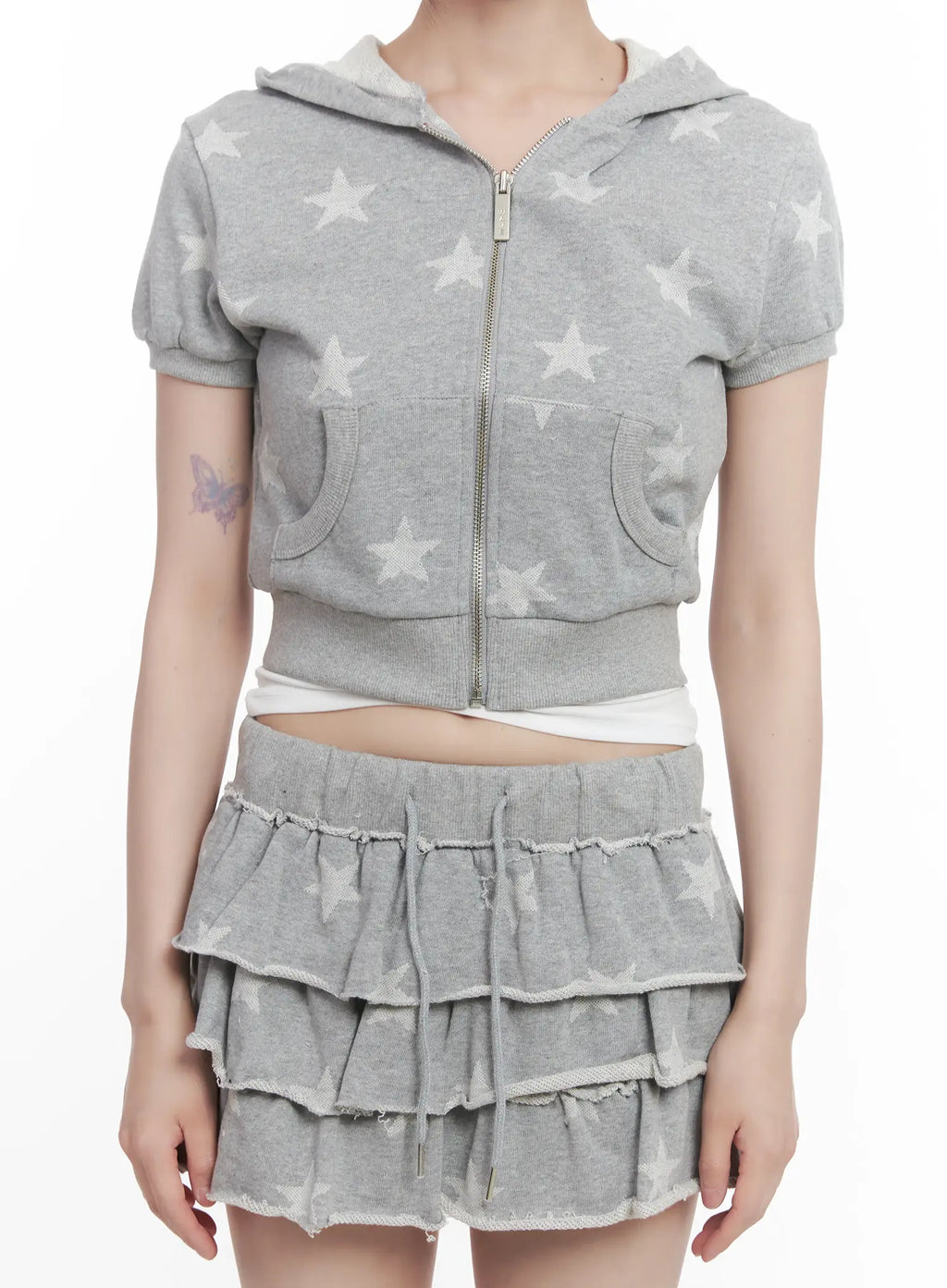 Star Print Short-Sleeve Hoodie CU518