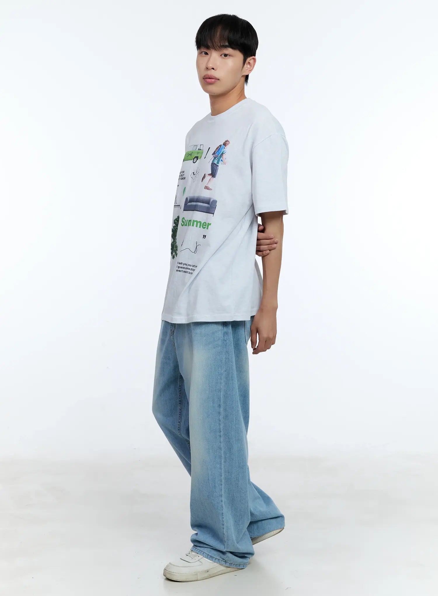 Men's Washed Wide Denim Pants IL517