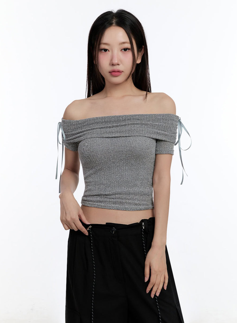 Ribbon Off-Shoulder Crop Top IU504