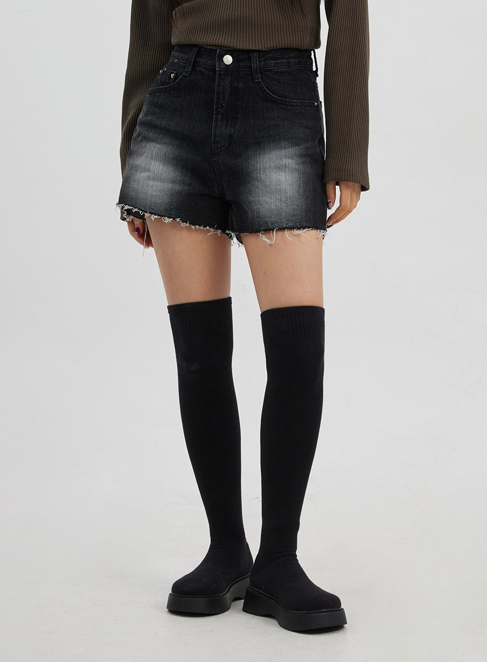 Side Button Detail Knit Hoodie CJ318