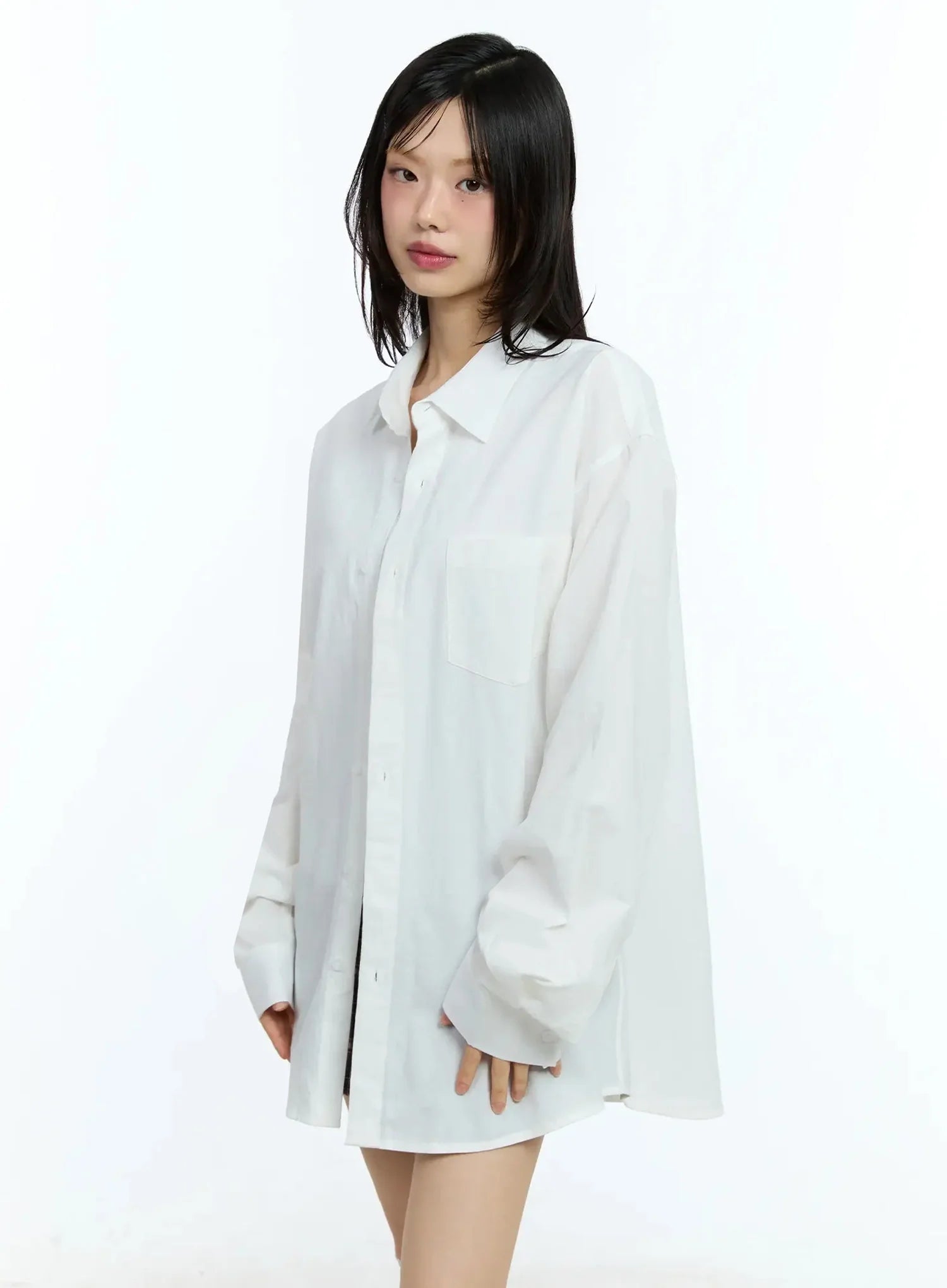 Oversized Solid Collared Shirt IU524