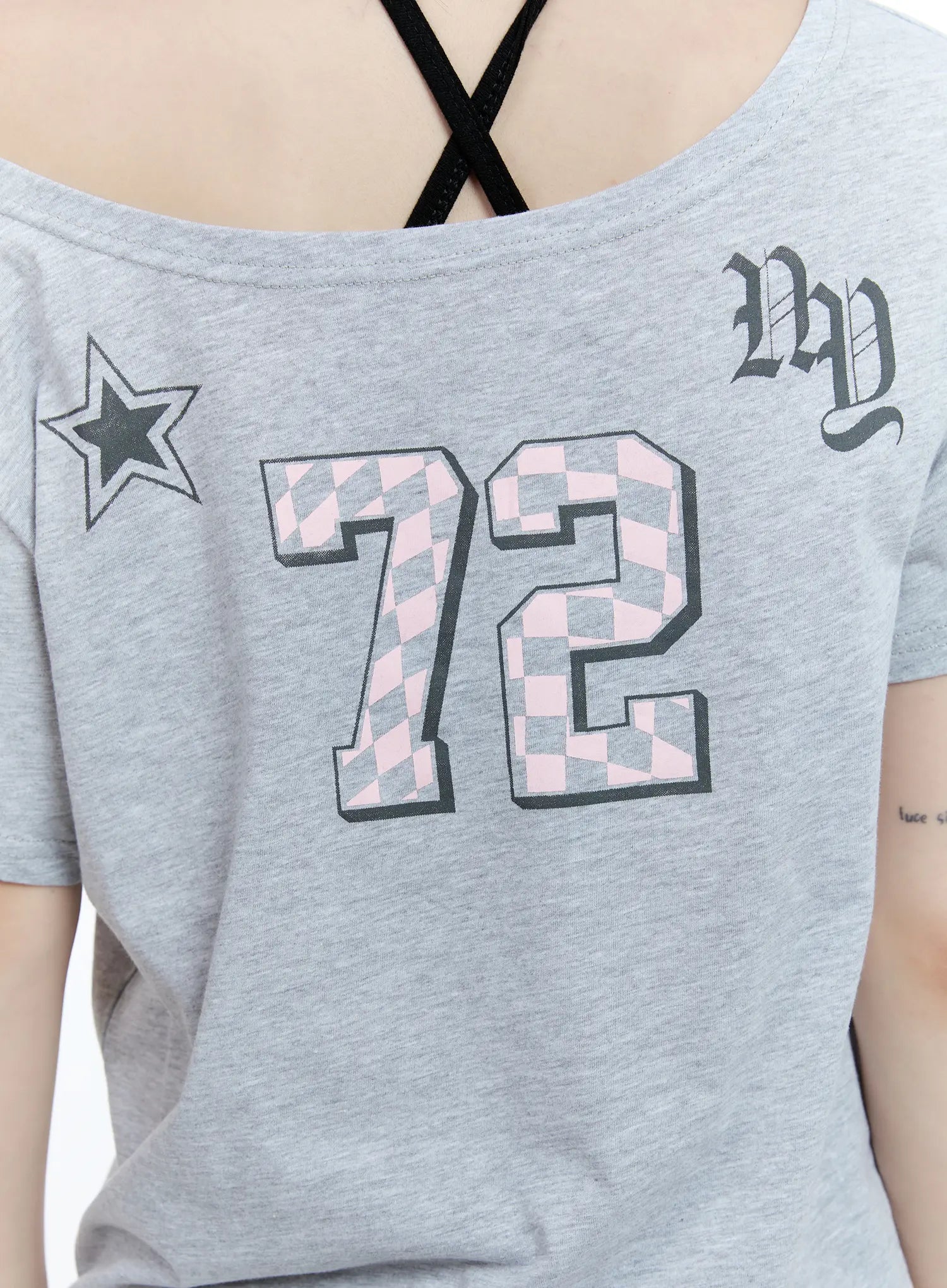 Off-Shoulder Loose-Fit 72 Graphic Top CG507