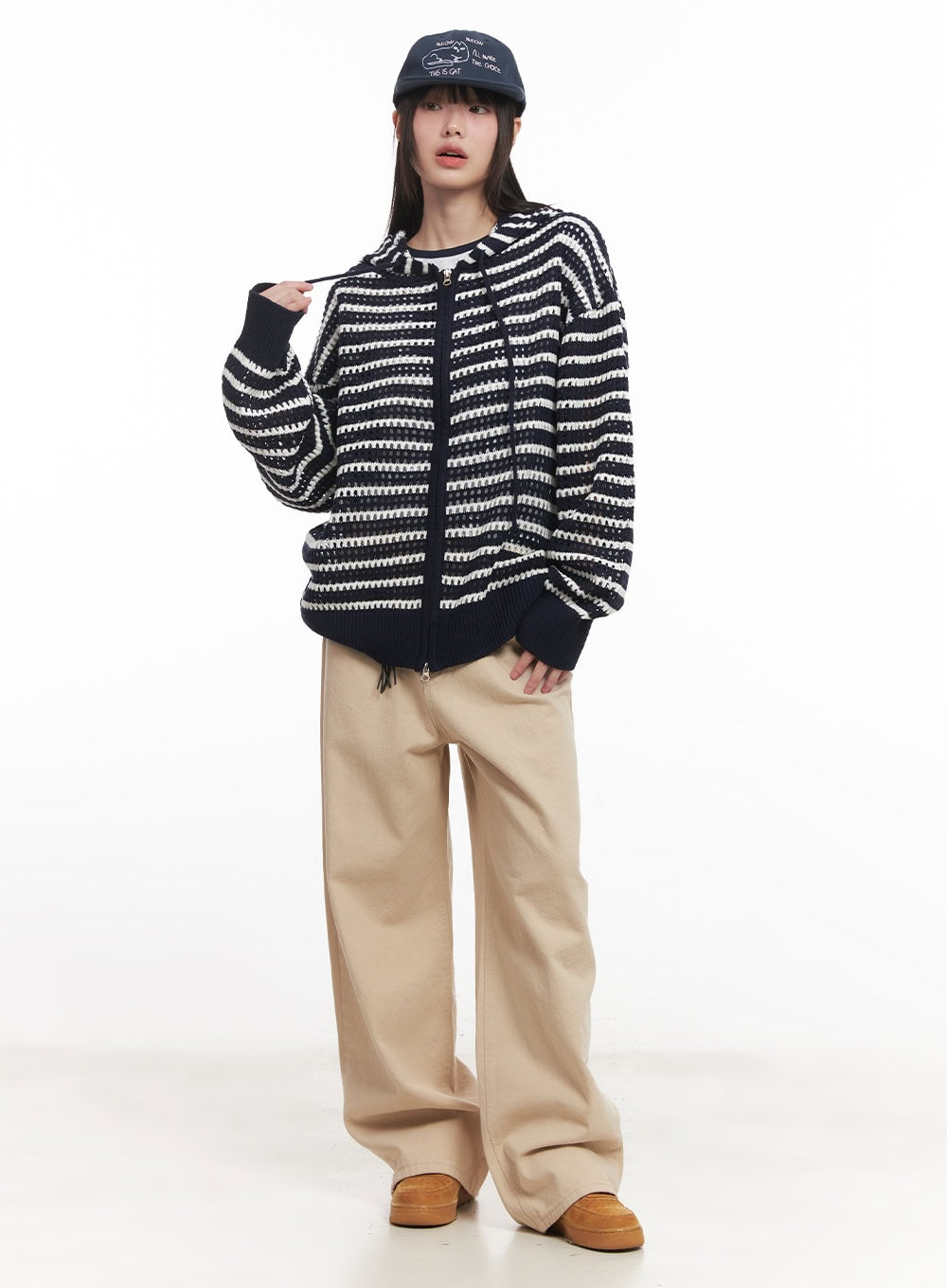 Striped Zip-Up Oversized Hooded Sweater CM520