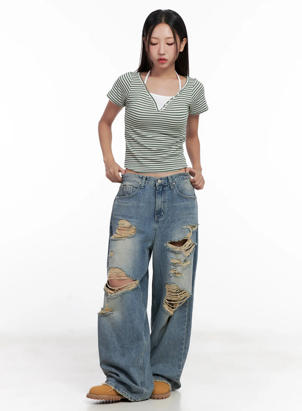 Manon Washed Distressed Wide Jeans CL518